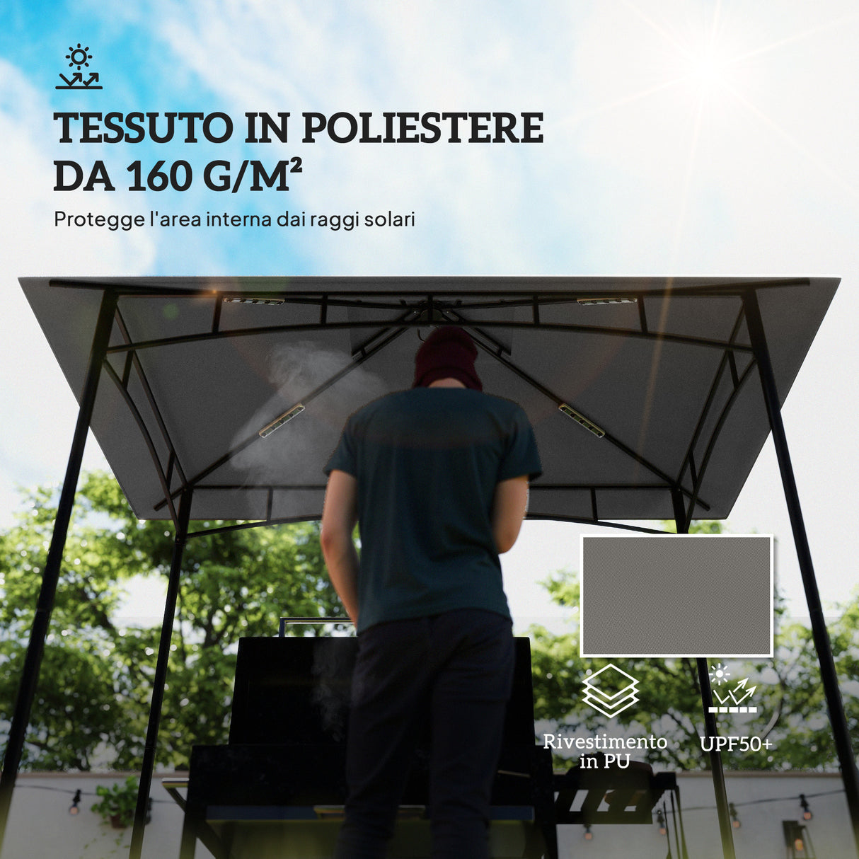 easycomfort easycomfort copertura per gazebo da giardino per barbecue 1 52x2 44 m a 2 livelli in poliestere grigio chiaro