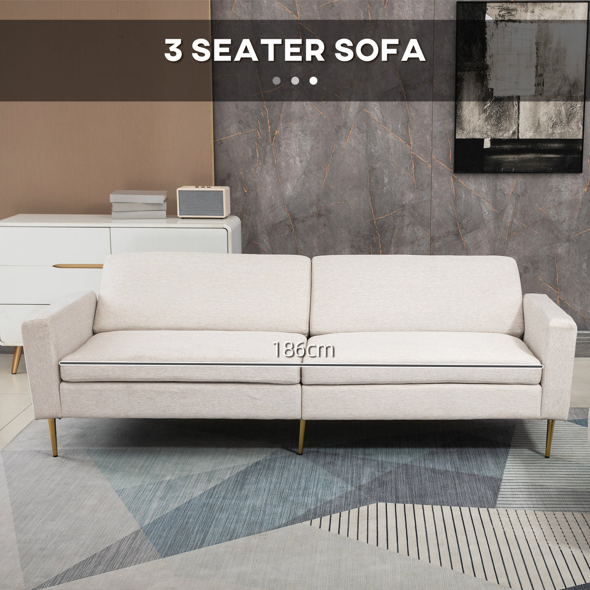 easycomfort easycomfort divano letto 3 posti in tessuto con poggiapiedi e schienale a 5 reclinazioni 213x91x83cm crema