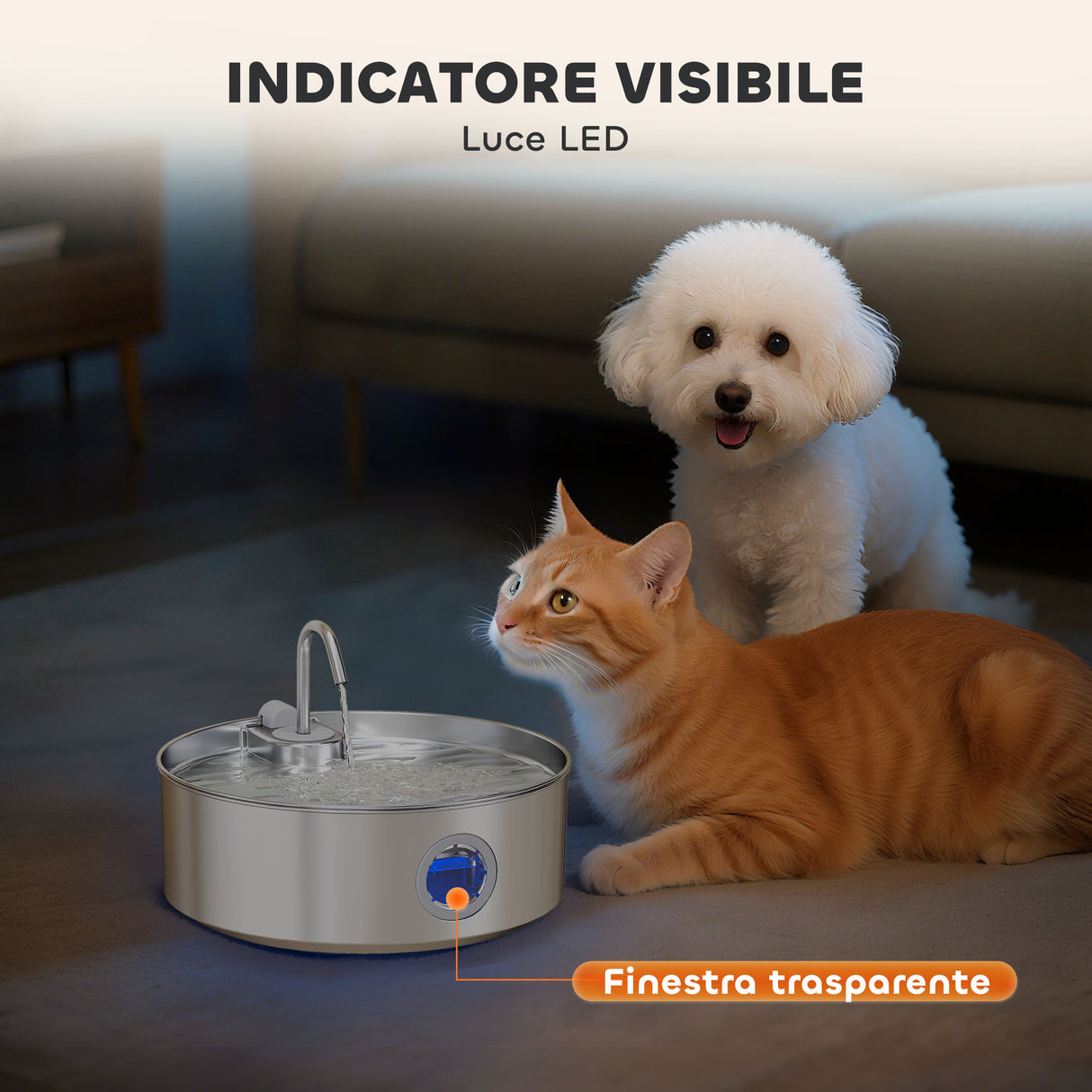 easycomfort easycomfort fontanella per gatto 7l con luce led e tripla filtrazione in acciaio inox 304 30 5x31 2x19 3 cm argento