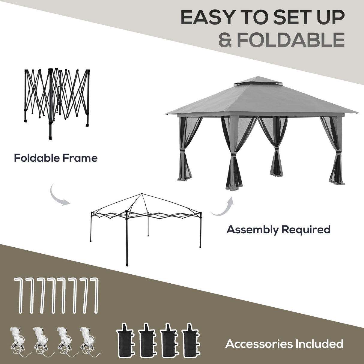easycomfort easycomfort gazebo pieghevole 4x4 con borsa da trasporto picchetti funi e sacchi di sabbia inclusi 392x392x283 cm grigio