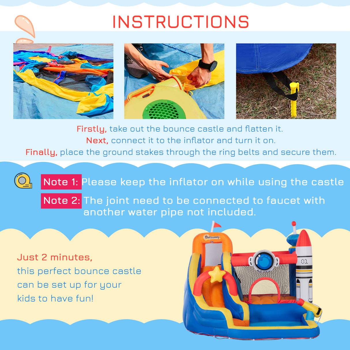 easycomfort easycomfort gioco gonfiabile per bambini 3 8 anni a tema spazio con borsa 11 paletti e toppe inclusi 340x270x227 cm
