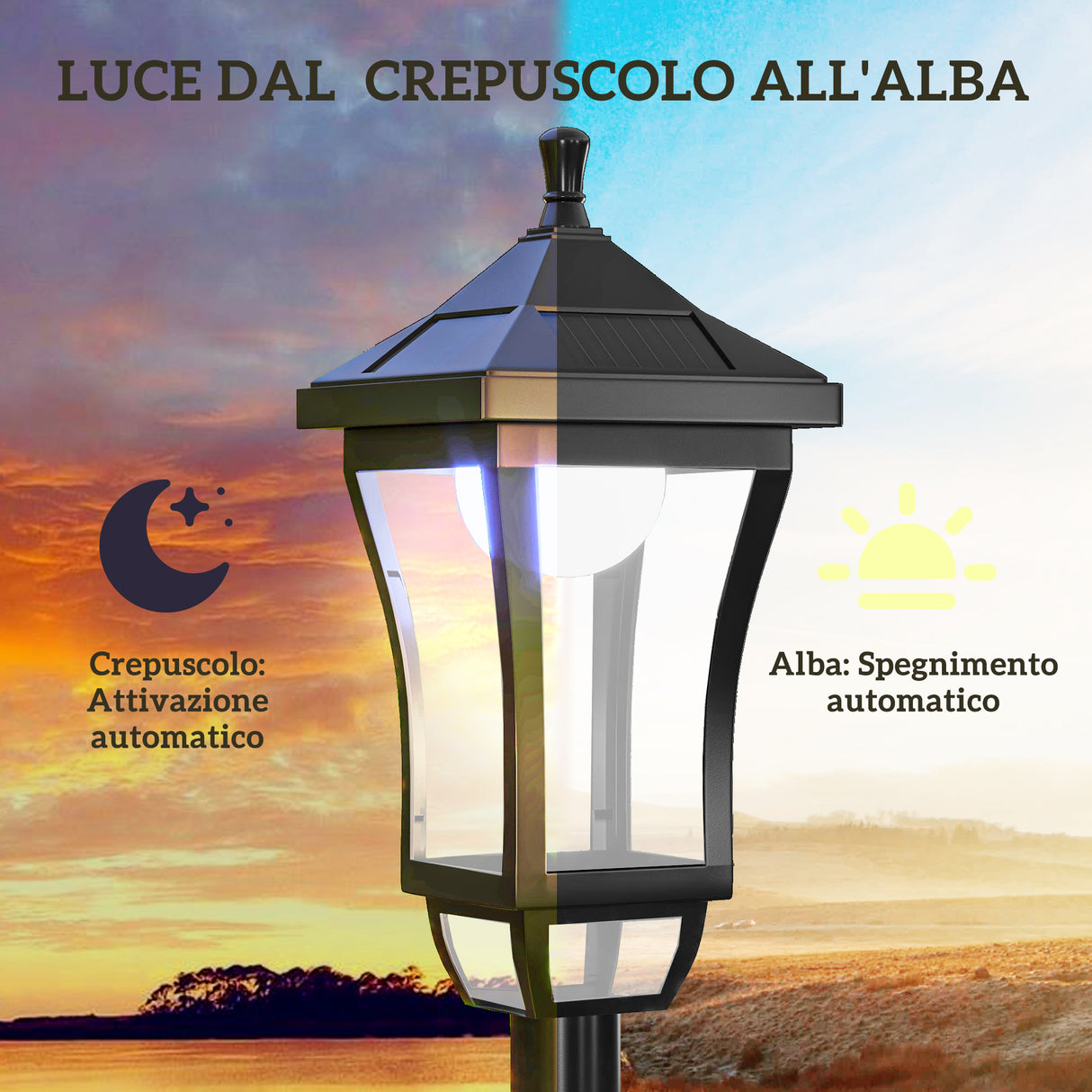 easycomfort easycomfort lampione da giardino con 6h autonomia e ancoraggio a terra in abs e policarbonato 15x15x127 cm nero