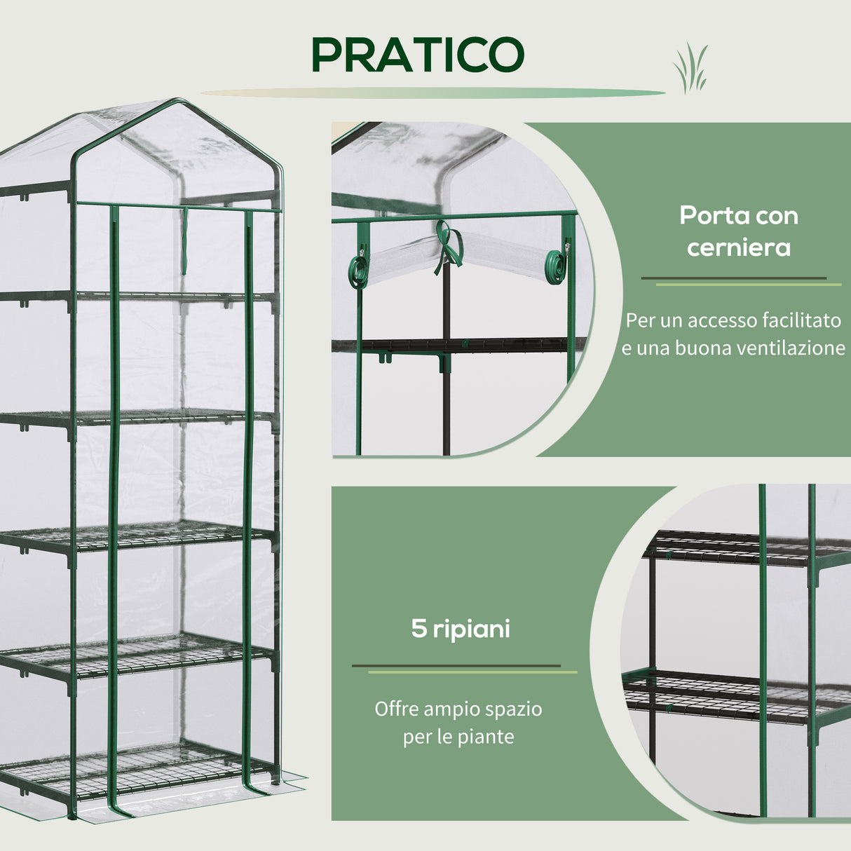 easycomfort easycomfort mini serra da giardino e terrazza per piante a 5 ripiani in acciaio con copertura in pvc 69x49x193 cm verde