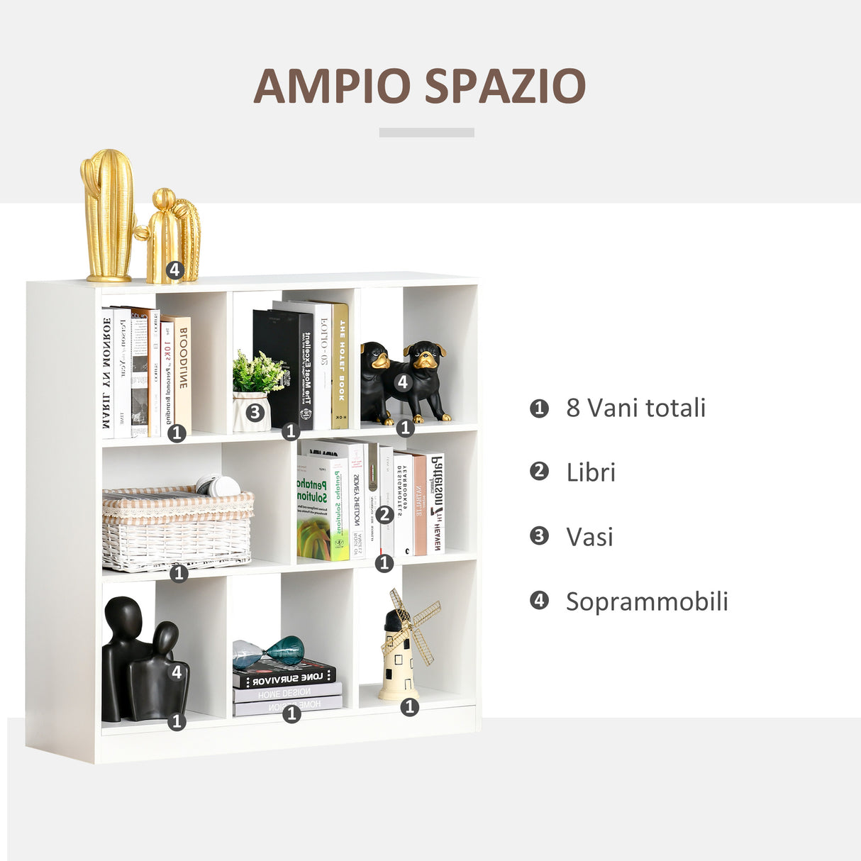 easycomfort easycomfort mobile libreria portaoggetti a 3 livelli e 8 ripiani totali in mdf 97 5x30x100 cm bianco