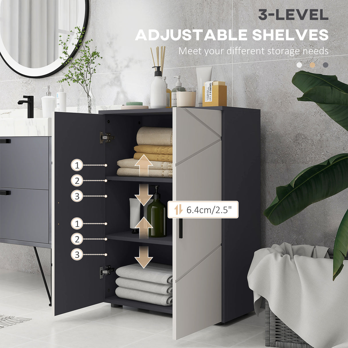 easycomfort easycomfort mobiletto bagno 2 ante in legno con 3 ripiani e chiusura ammortizzata 60x30x82cm grigio