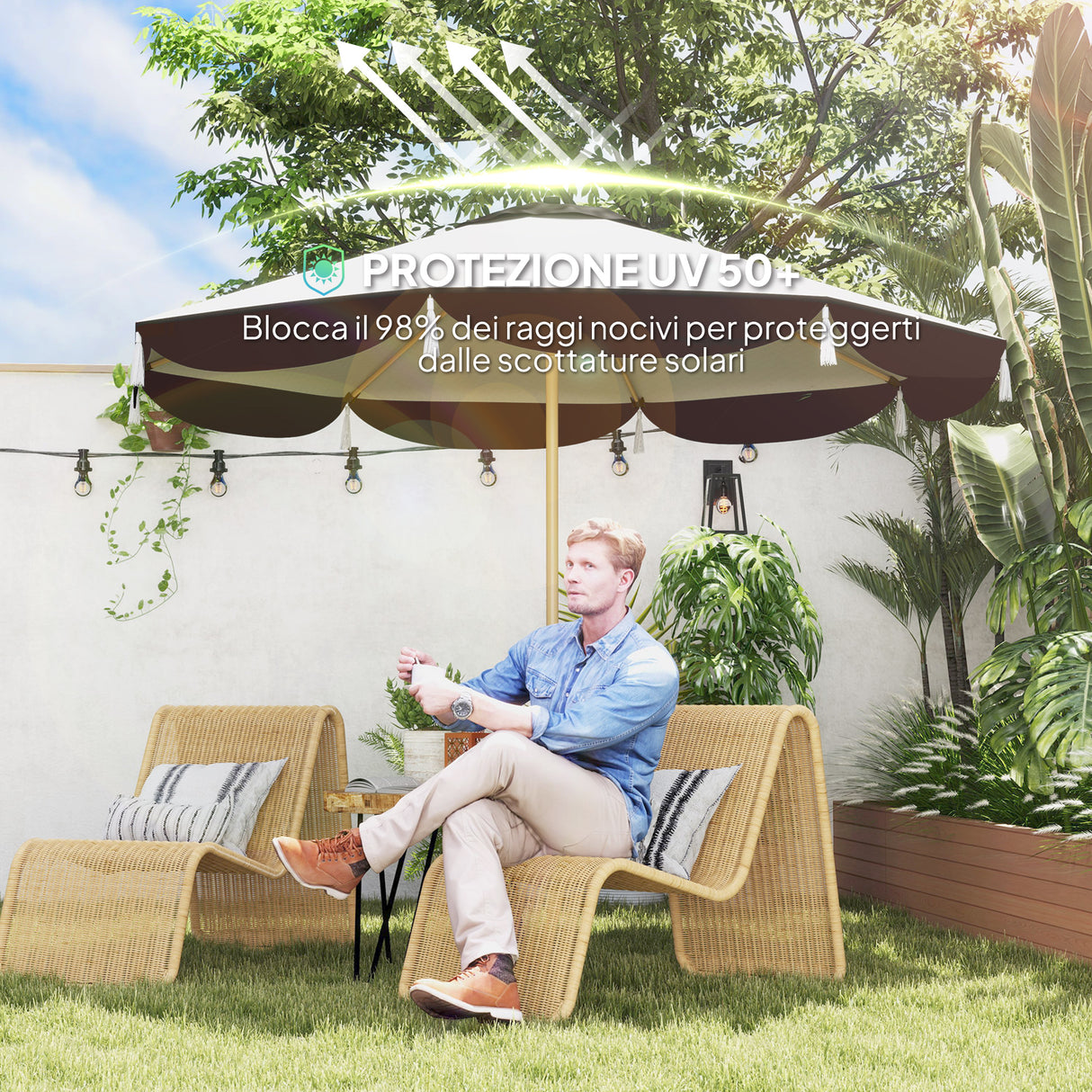easycomfort easycomfort ombrellone da giardino 2 6 m con copertura uv50 presa daria e 8 stecche beige
