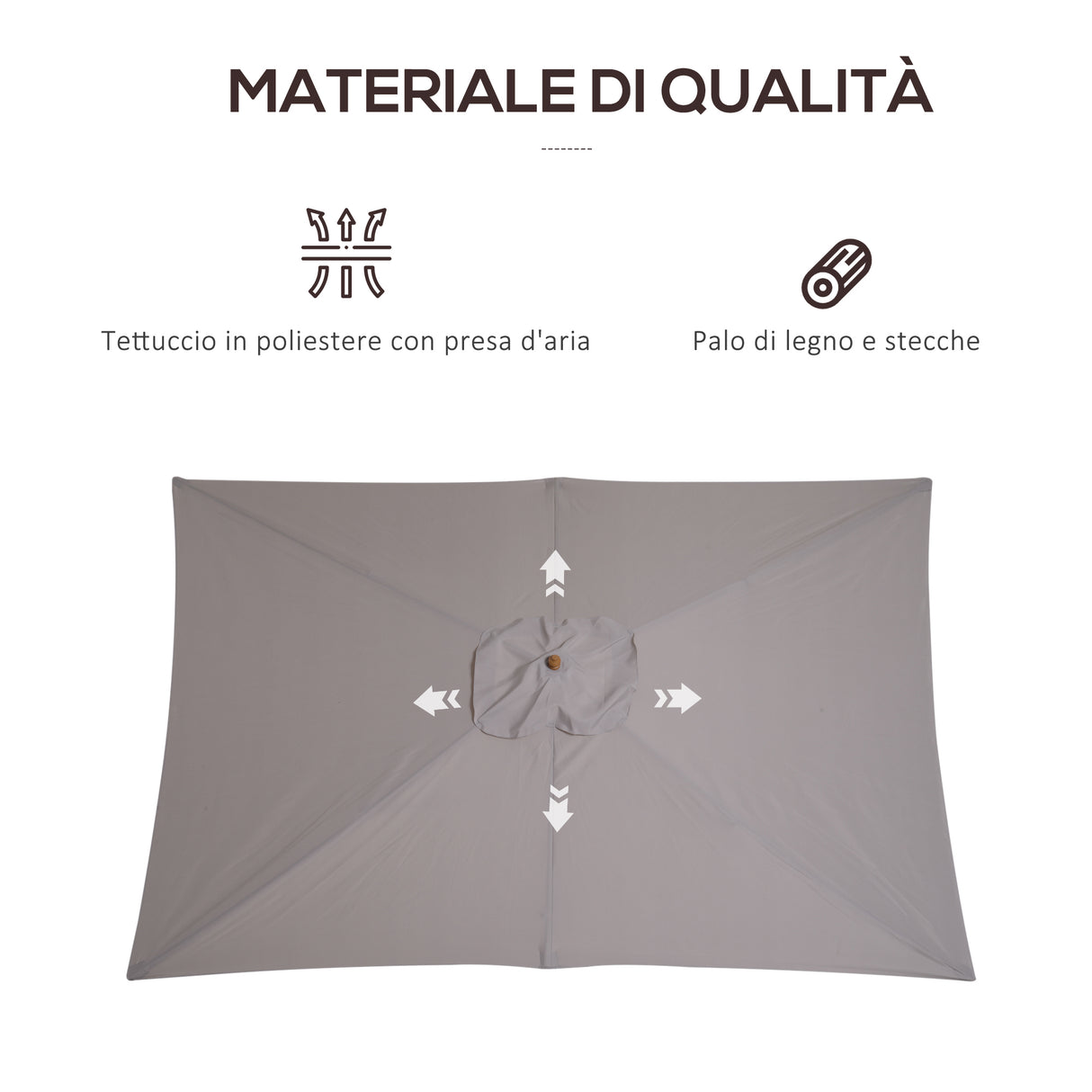 easycomfort easycomfort ombrellone da giardino 2x3 m impermeabile in legno con copertura rimovibile in poliestere grigio
