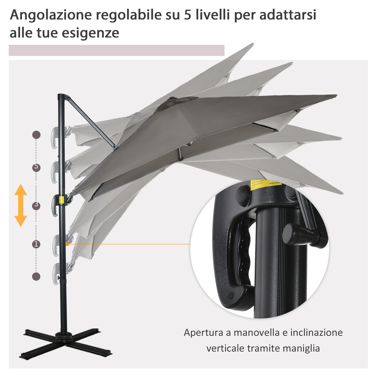 easycomfort easycomfort ombrellone da giardino a manovella 2 5x2 5 m con rotazione 360 e parasole regolabile grigio chiaro