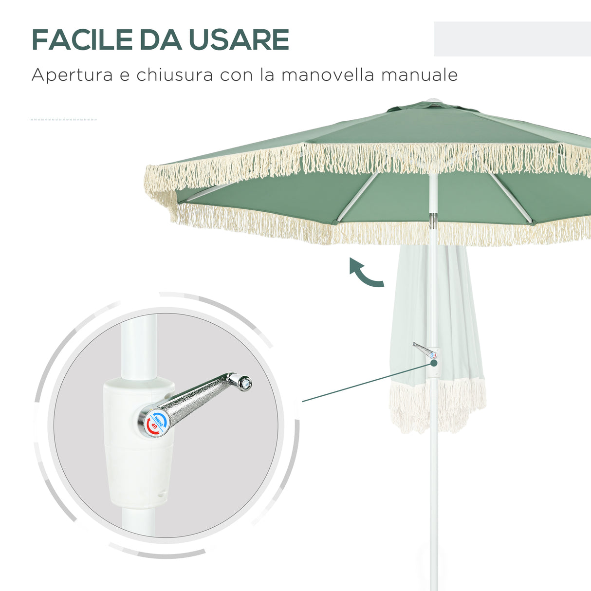 easycomfort easycomfort ombrellone da giardino a manovella inclinabile e palo a 2 sezioni poliestere e metallo 2 6x2 4 m verde