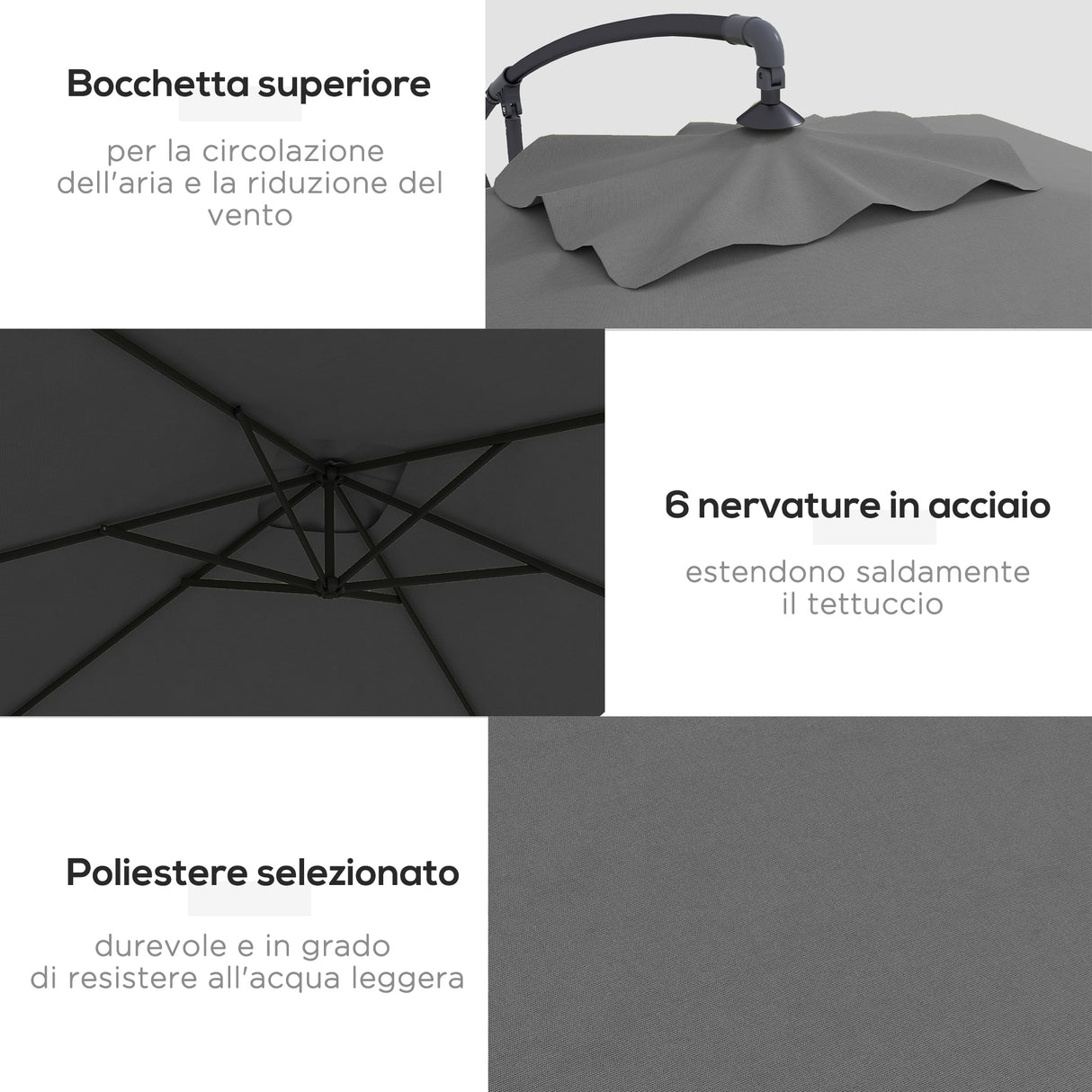 easycomfort easycomfort ombrellone da giardino decentrato con base a croce e apertura a manovella 294x193cm grigio