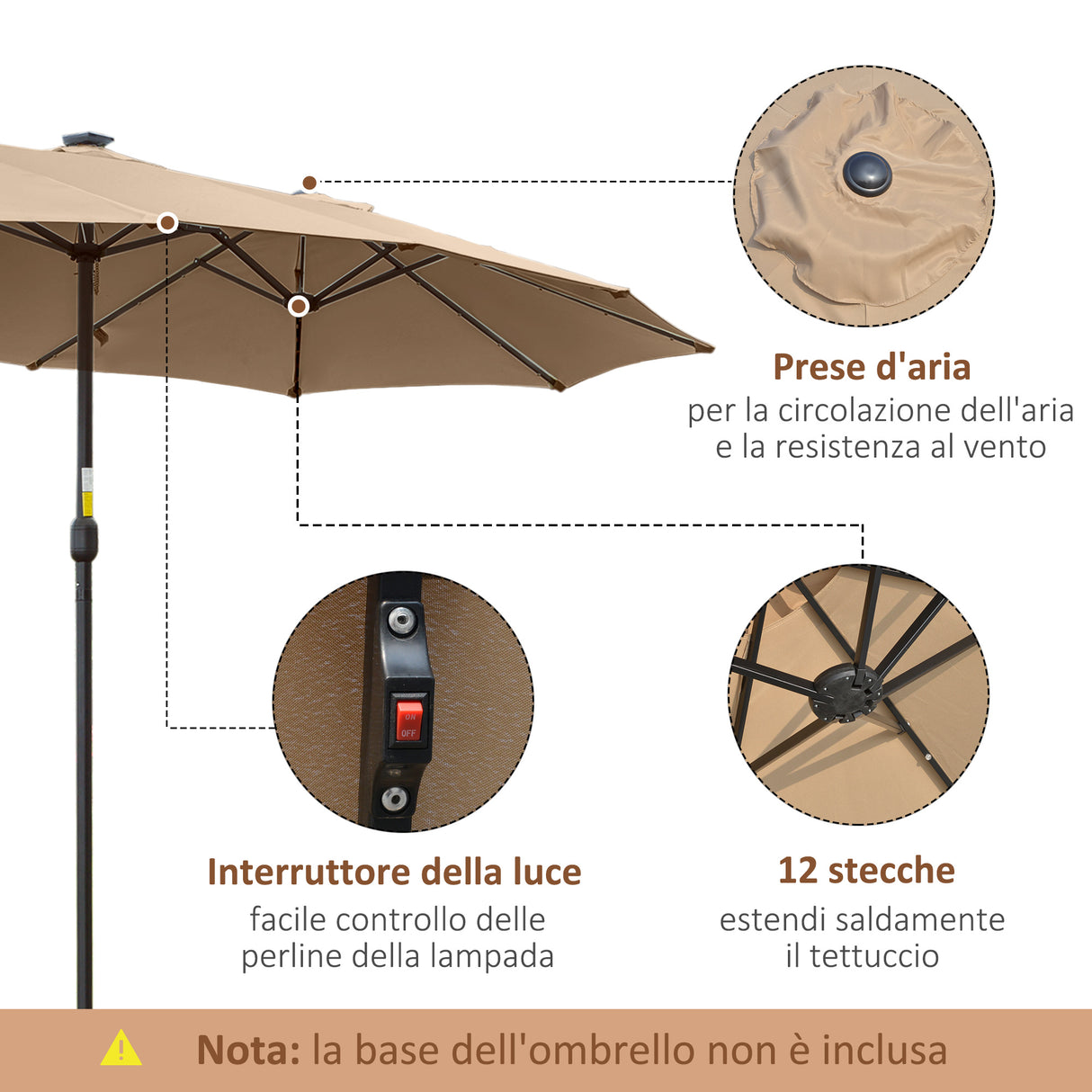 easycomfort easycomfort ombrellone da giardino doppio 4 5m con 48 luci led e manovella cachi