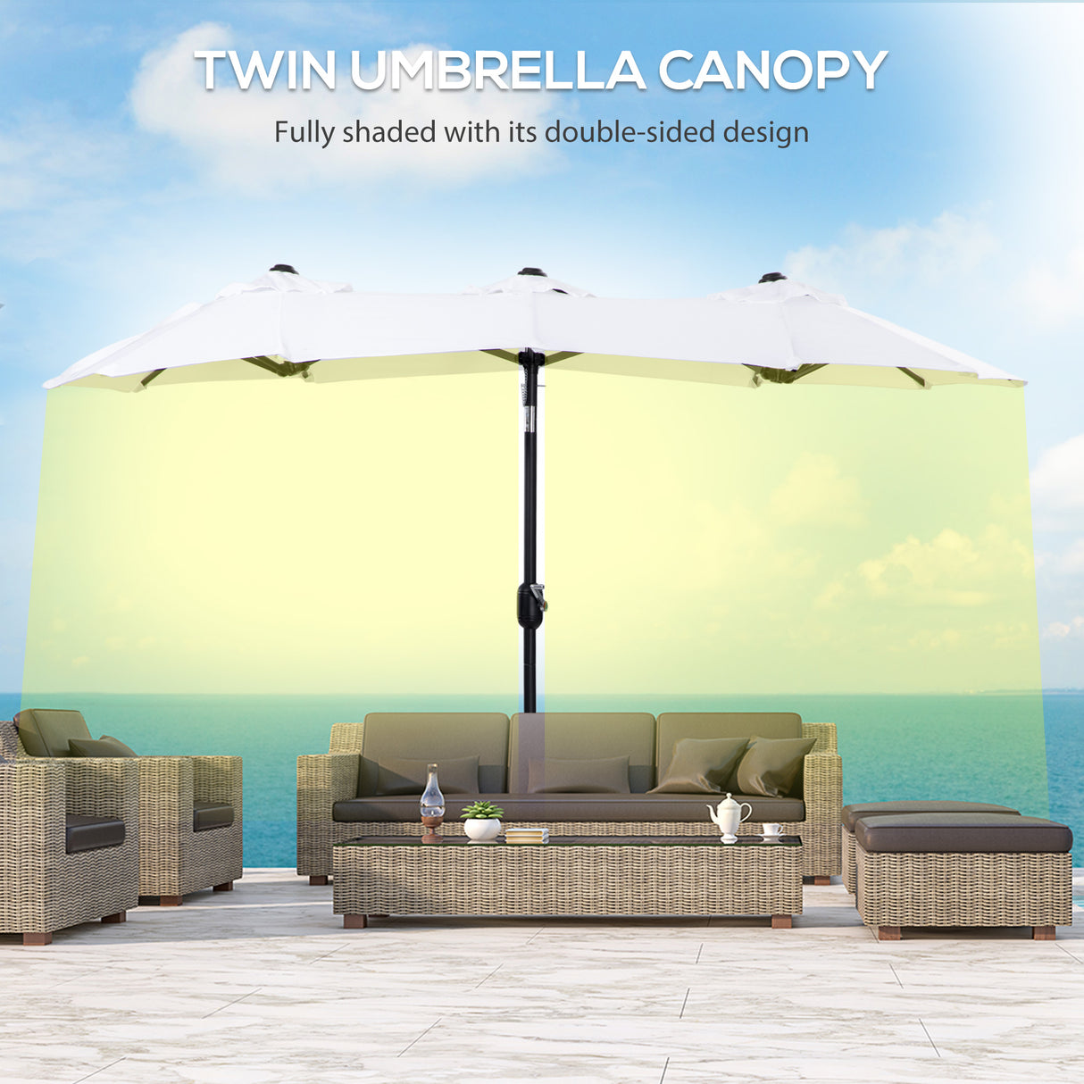 easycomfort easycomfort ombrellone da giardino doppio inclinabile con apertura a manovella 295x152x222cm bianco