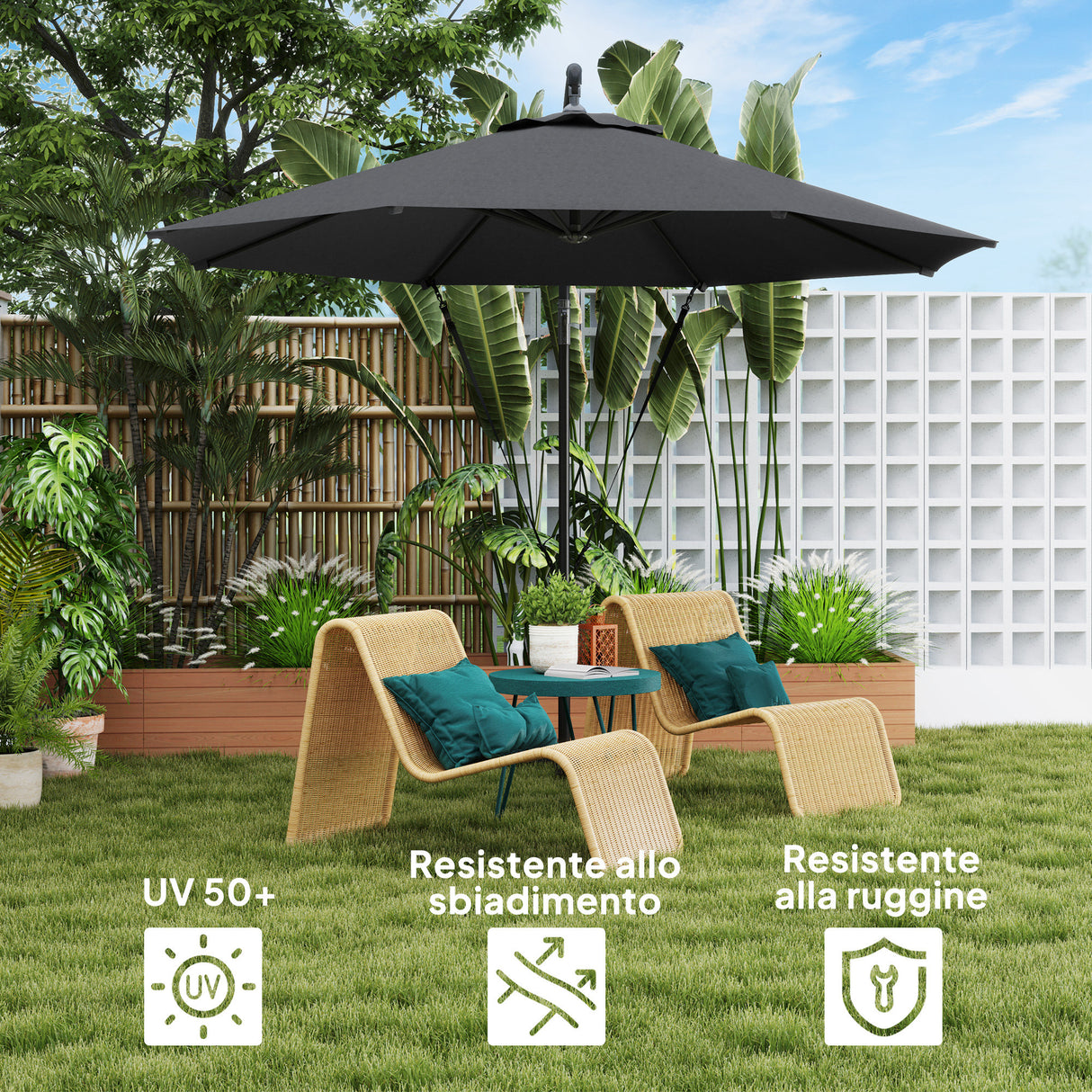 easycomfort easycomfort ombrellone da giardino rotondo inclinabile e girevole manovella e protezione upf 50 3 m grigio scuro
