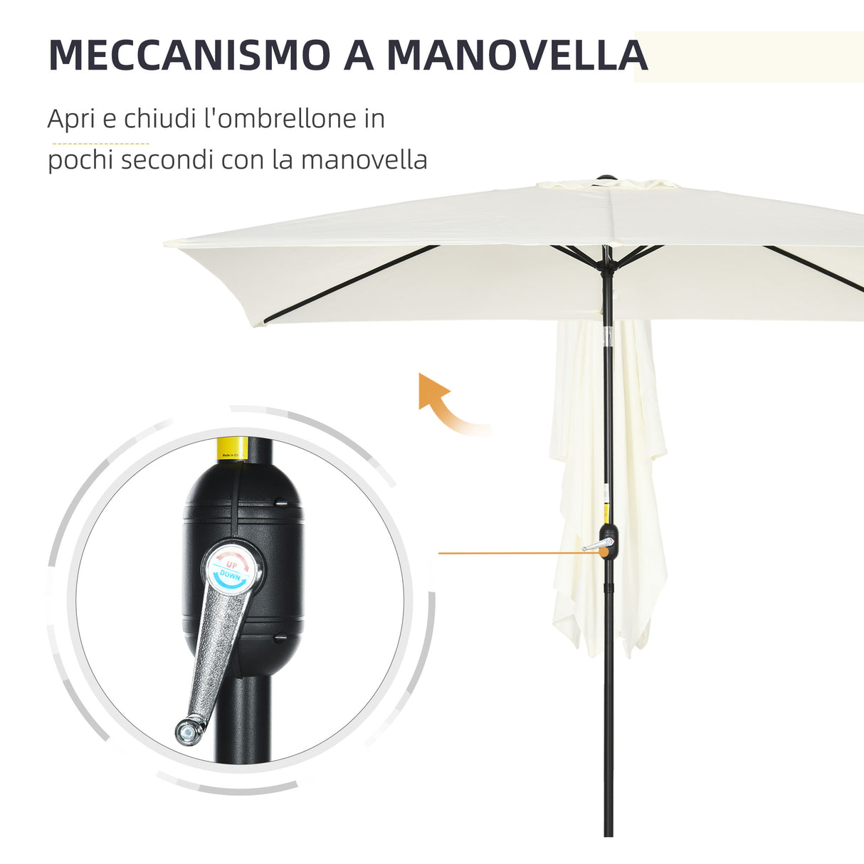 easycomfort easycomfort ombrellone rettangolare 2x3 m pieghevole e regolabile con manovella in alluminio e poliestere bianco crema