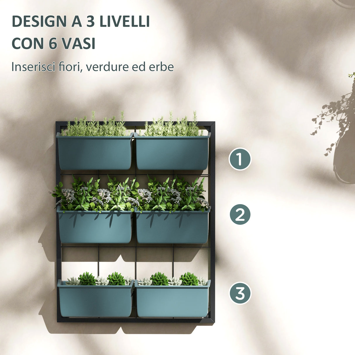 easycomfort easycomfort orto verticale a 3 livelli con 6 vasi in acciaio e plastica 52x14x66cm verde scuro