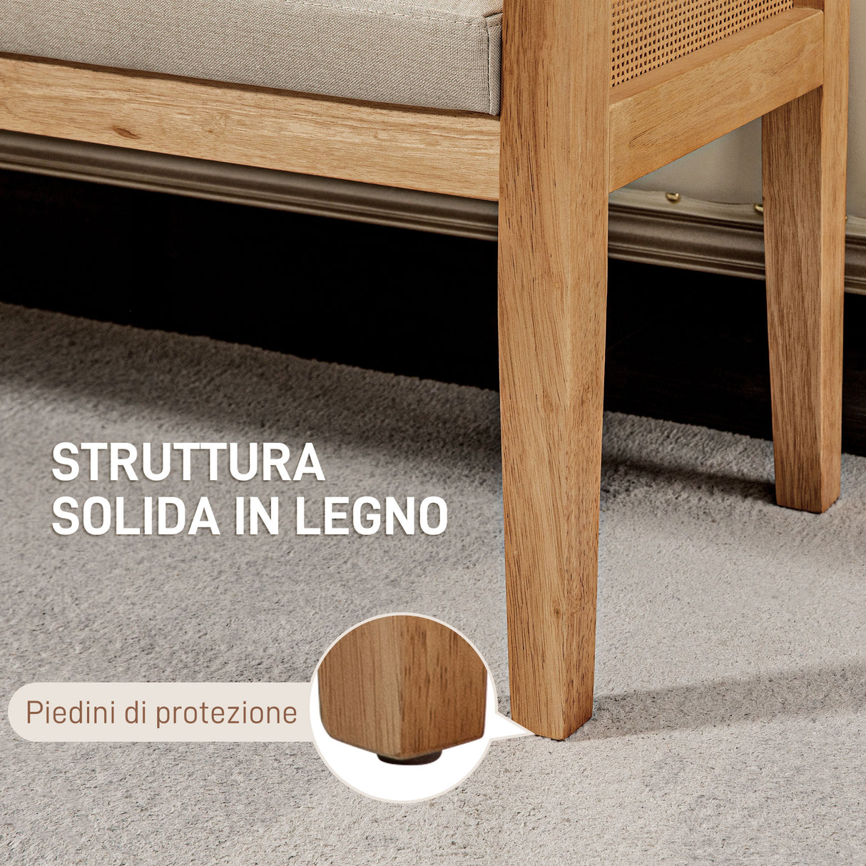 easycomfort easycomfort panca fondo letto boho con seduta imbottita e braccioli in legno e rattan 120x38x61 5cm crema