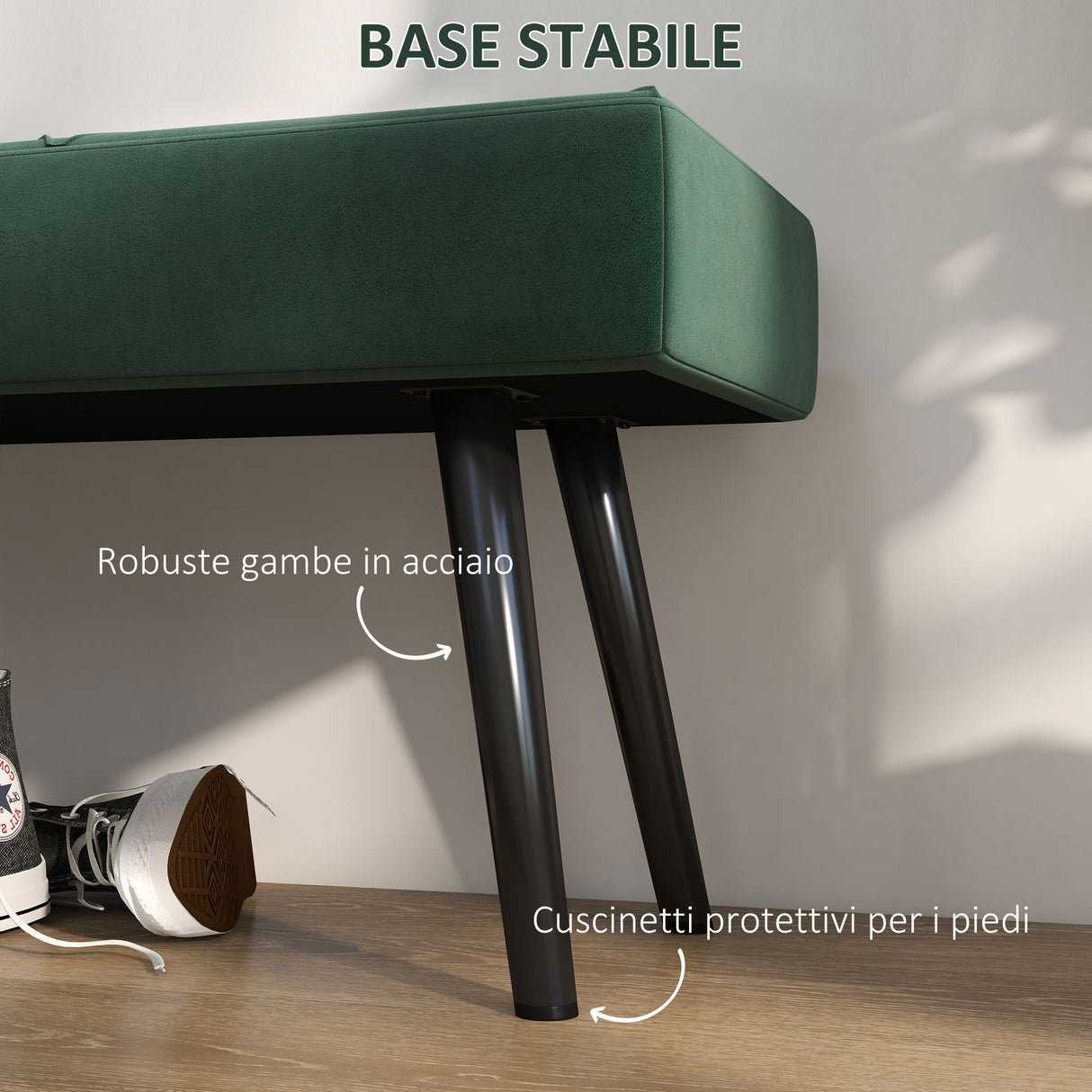 easycomfort easycomfort panca imbottita fondoletto in tessuto effetto velluto e acciaio 100x36x45 cm verde e nero