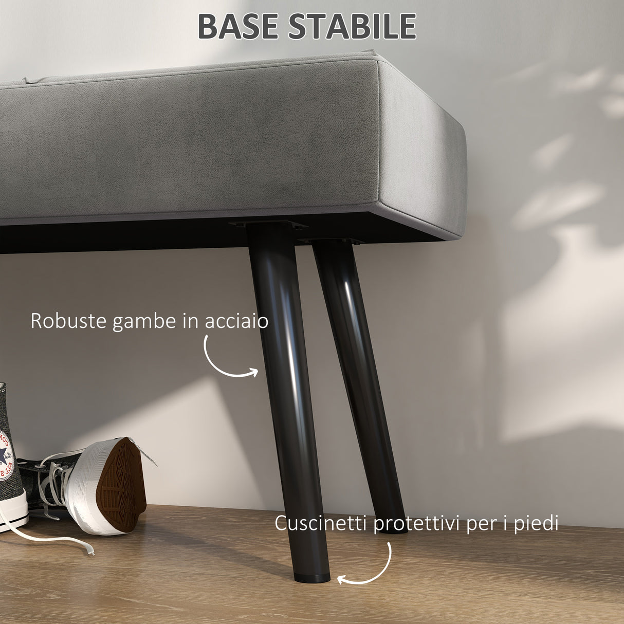 easycomfort easycomfort panca imbottita fondoletto in velluto con gambe in acciaio 100x36x45cm grigio