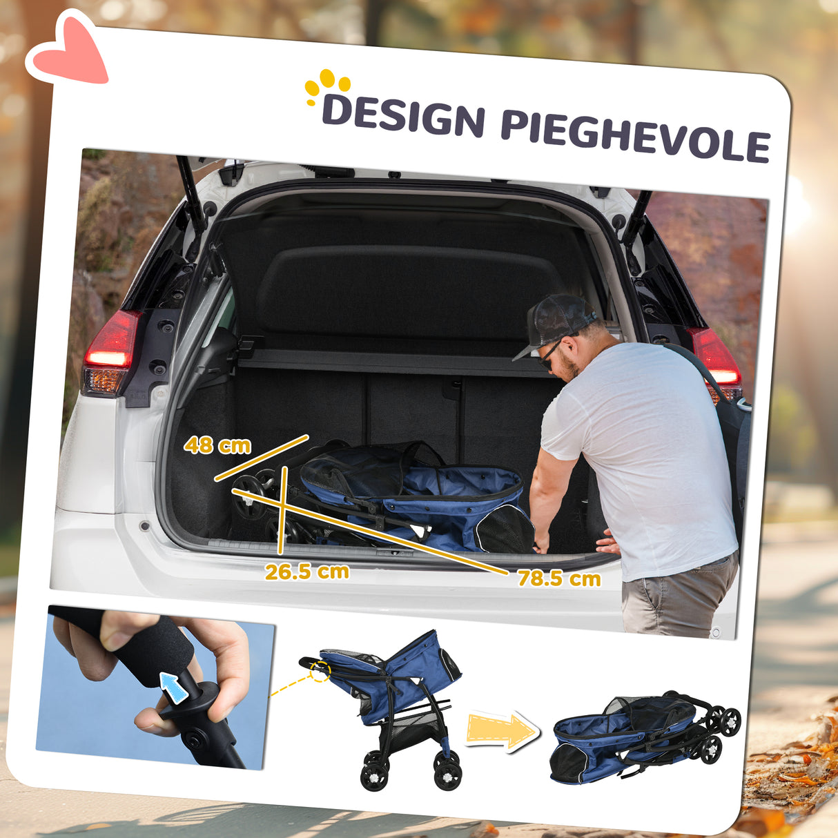 easycomfort easycomfort passeggino per cani con cesto cuscino e 2 guinzagli in acciaio e tessuto oxford 81x48x99 cm nero e blu scuro