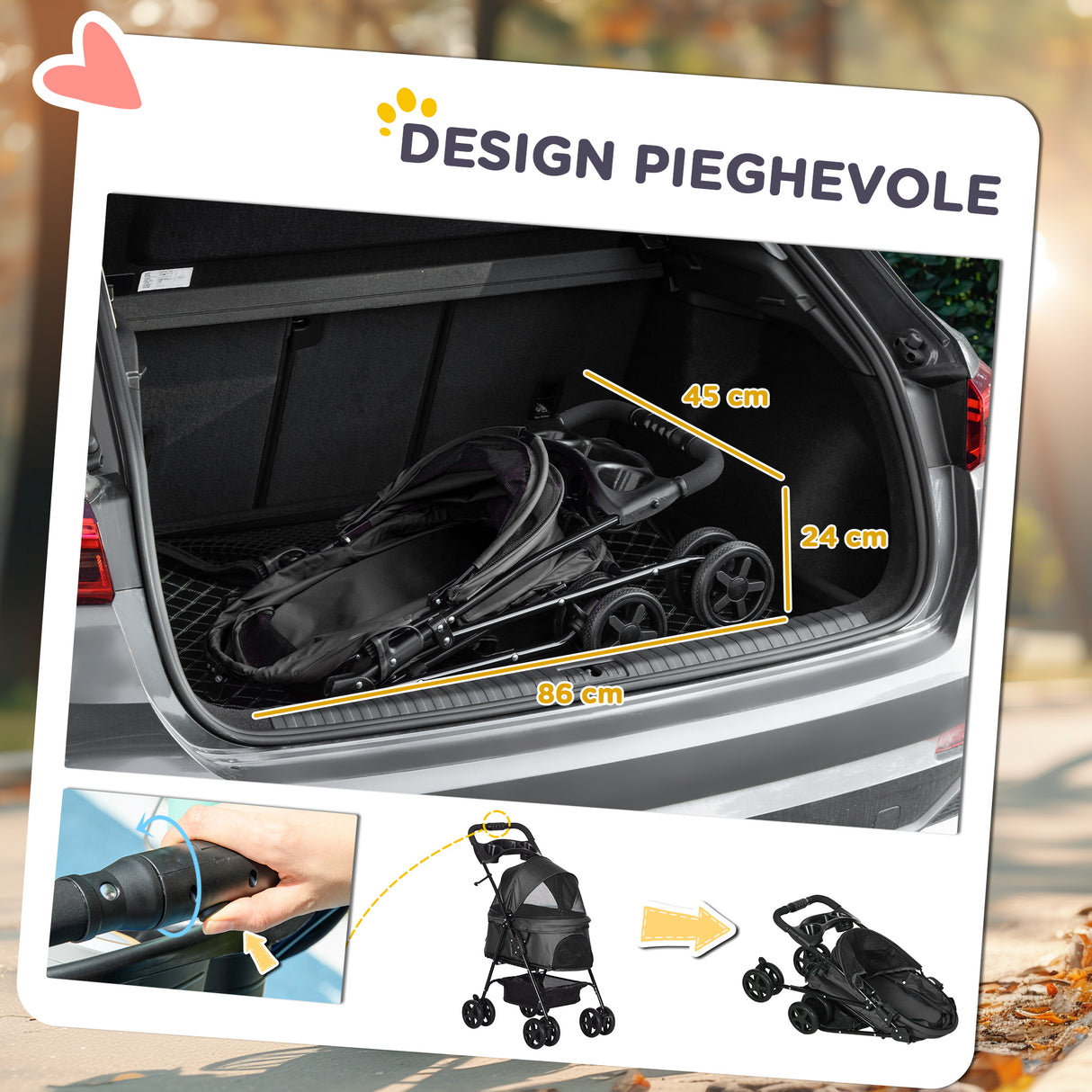easycomfort easycomfort passeggino per cani piccoli pieghevole con guinzaglio di sicurezza e cestino nero