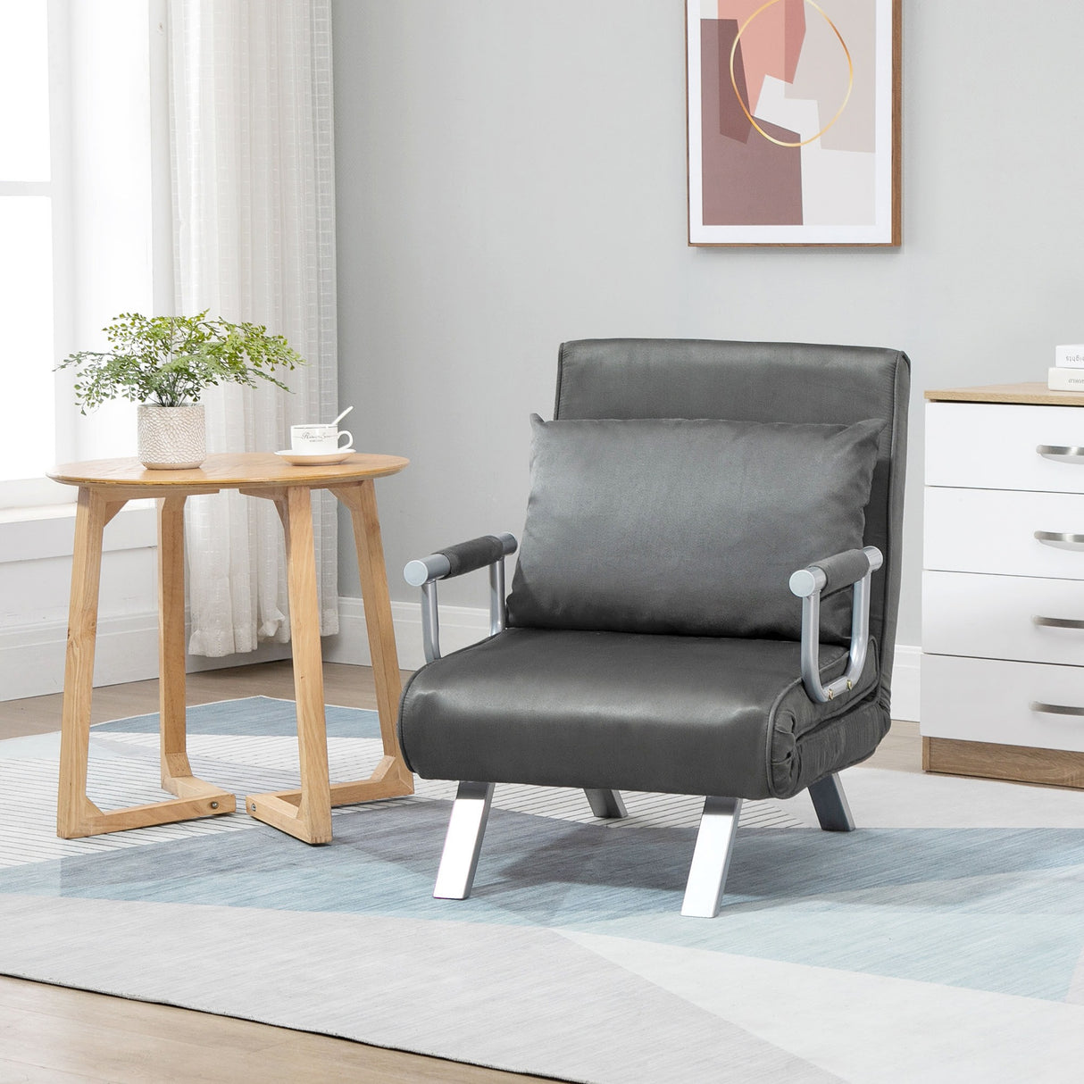 easycomfort easycomfort poltrona letto singolo 3 in 1 con schienale reclinabile su 5 livelli e cuscino divano letto singolo pieghevole per soggiorno e salotto in pelle scamosciata e metallo 65x69x80 cm grigio ean 8055776911588