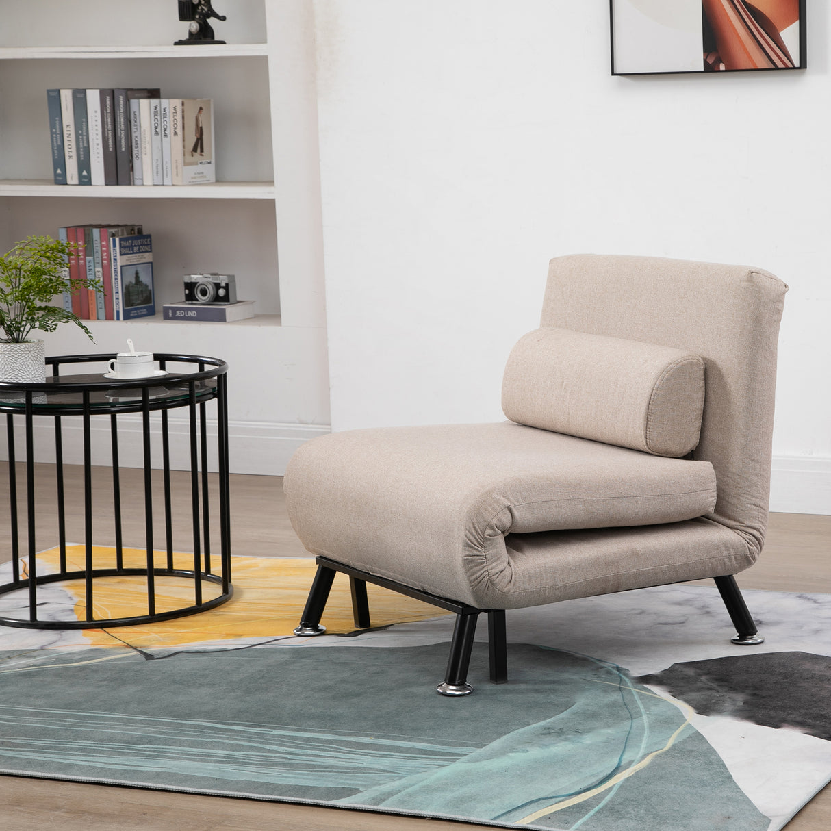 easycomfort easycomfort poltrona letto singolo poltrona con materasso e cuscino imbottito sfoderabili schienale regolabile 90 180 e telaio in metallo 75x70x75 cm beige ean 8055776911885