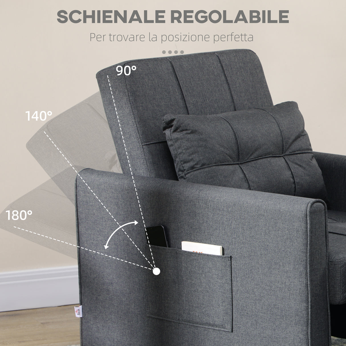 easycomfort easycomfort poltrona letto singolo reclinabile su 3 livelli con cuscino extra 69x82x85cm grigio