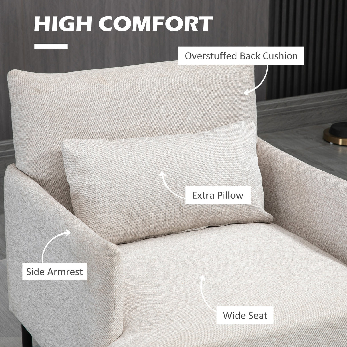 easycomfort easycomfort poltrona moderna darredo con cuscino extra in tessuto effetto lino e acciaio 73x81x82 cm bianco crema