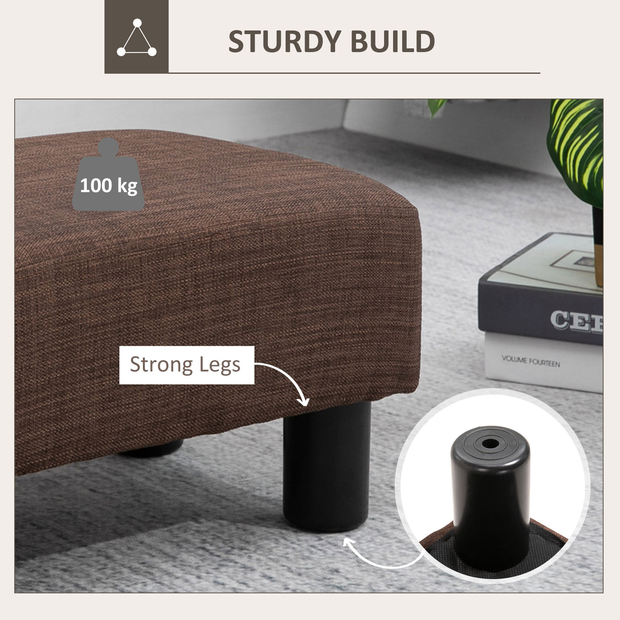 easycomfort easycomfort pouf poggiapiedi in tessuto effetto lino imbottito 40x30x24cm marrone scuro