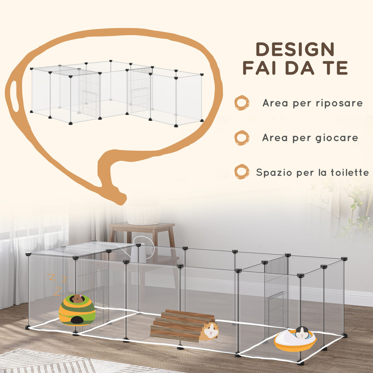 easycomfort easycomfort recinto per animali modulabile con 20 pannelli e 2 porte in acciaio e pp 175x70x45 cm bianco e nero