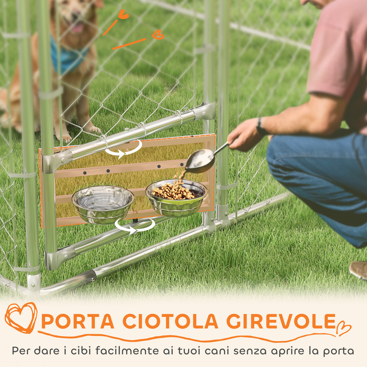 easycomfort easycomfort recinto per cani con coperture e ciotole girevoli in acciaio e tessuto oxford 4x2 3x1 5 m argento