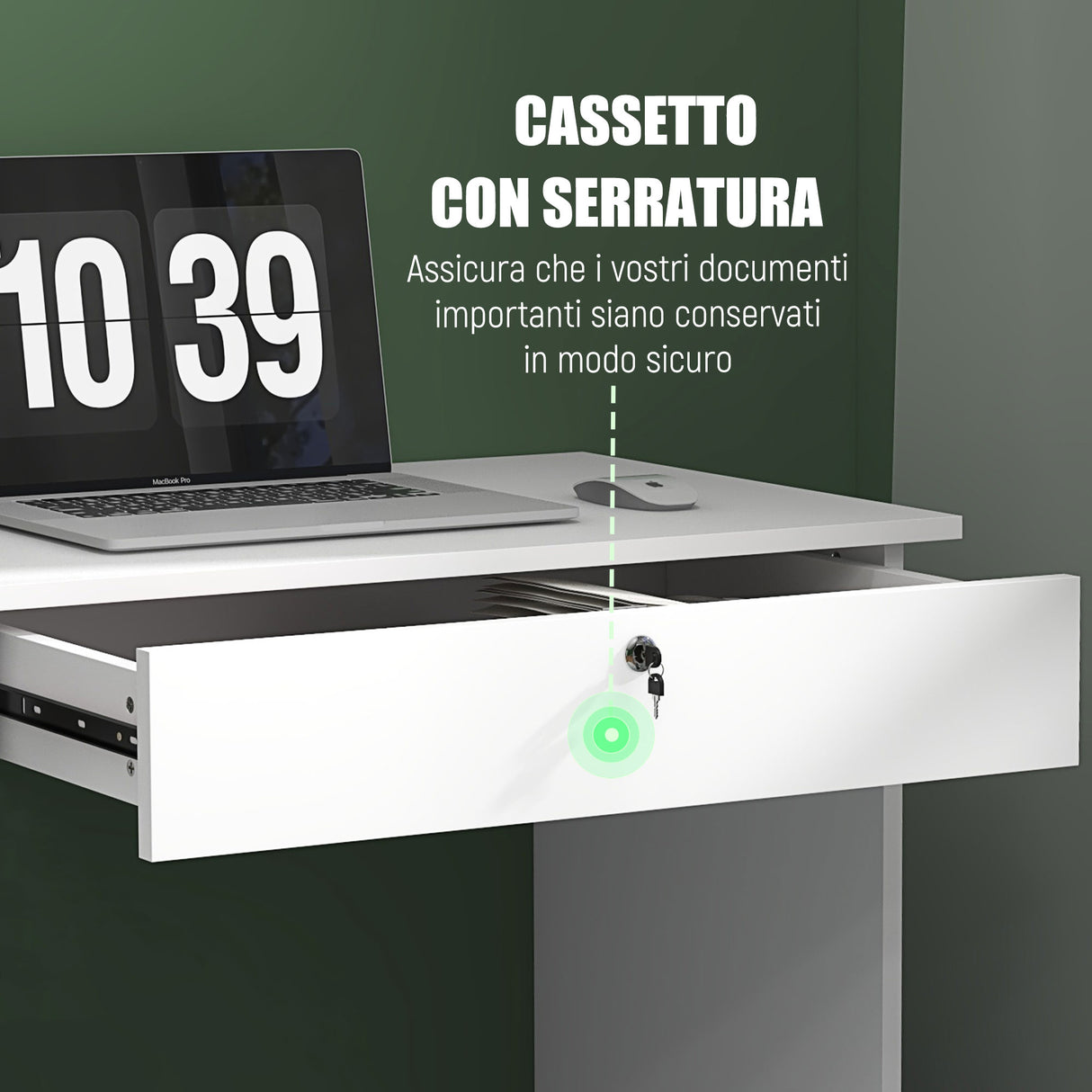 easycomfort easycomfort scrivania moderna con 5 cassetti e scomparto aperto con serratura e 2 chiavi 110x50x76cm bianco