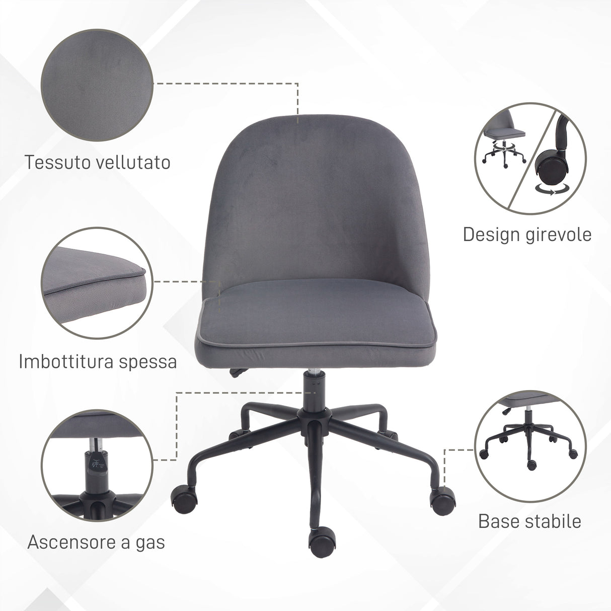easycomfort easycomfort sedia da ufficio con altezza regolabile e funzione dondolo rivestimento in tessuto vellutato grigio