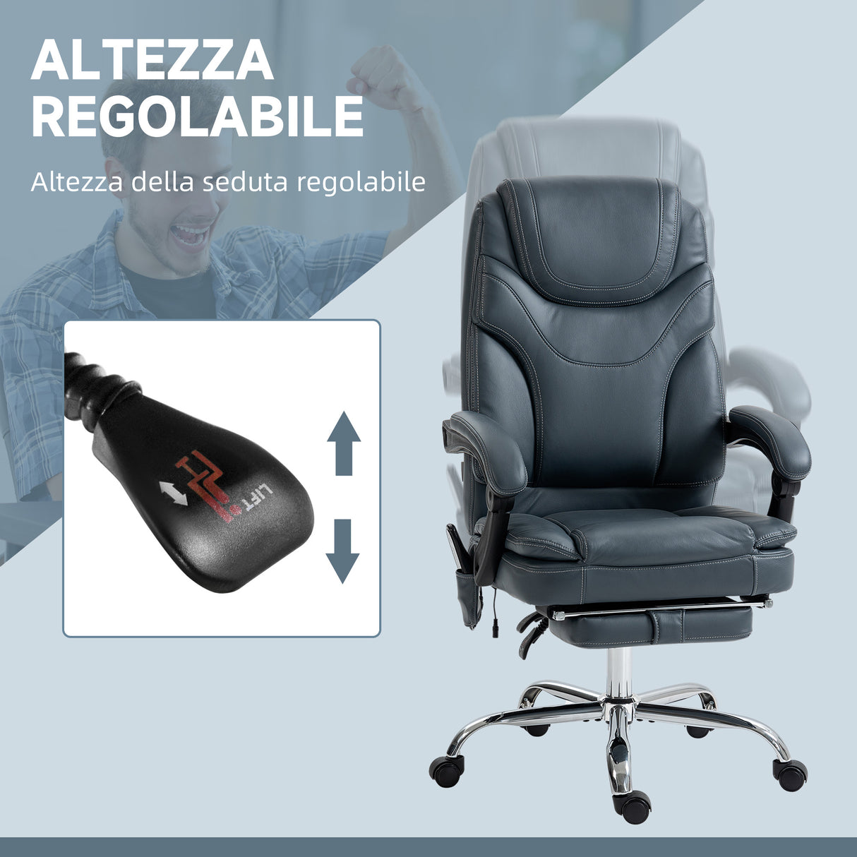 easycomfort easycomfort sedia da ufficio massaggiante e riscaldante con poggiapiedi in pelle pu e acciaio 67x67x113 121 cm grigio