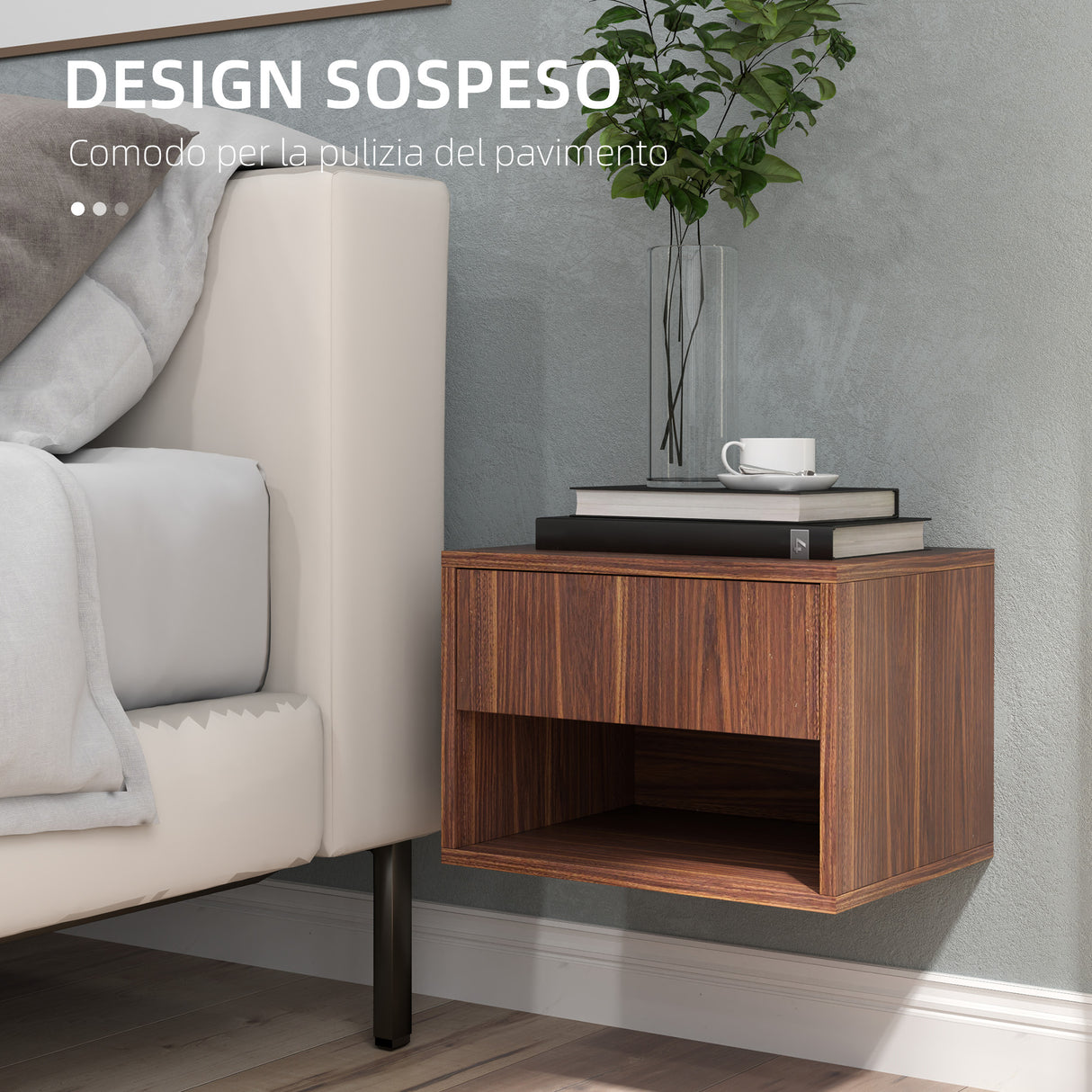 easycomfort easycomfort set 2 comodini sospesi con cassetto e ripiano inferiore aperto in legno 40x34x29 cm marrone