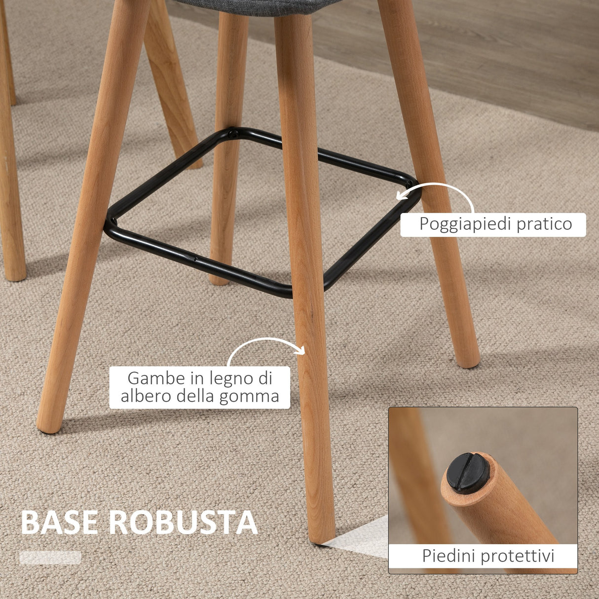 easycomfort easycomfort set 2 sgabelli da bar con schienale e poggiapiedi seduta imbottita in tessuto e gambe in legno 41 5x47x97 5 grigio