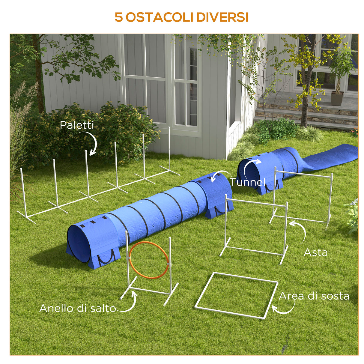 easycomfort easycomfort set agility dog 7 pezzi con fischietto e borsa da trasporto in plastica e abs 89x69x99 cm bianco arancione blu