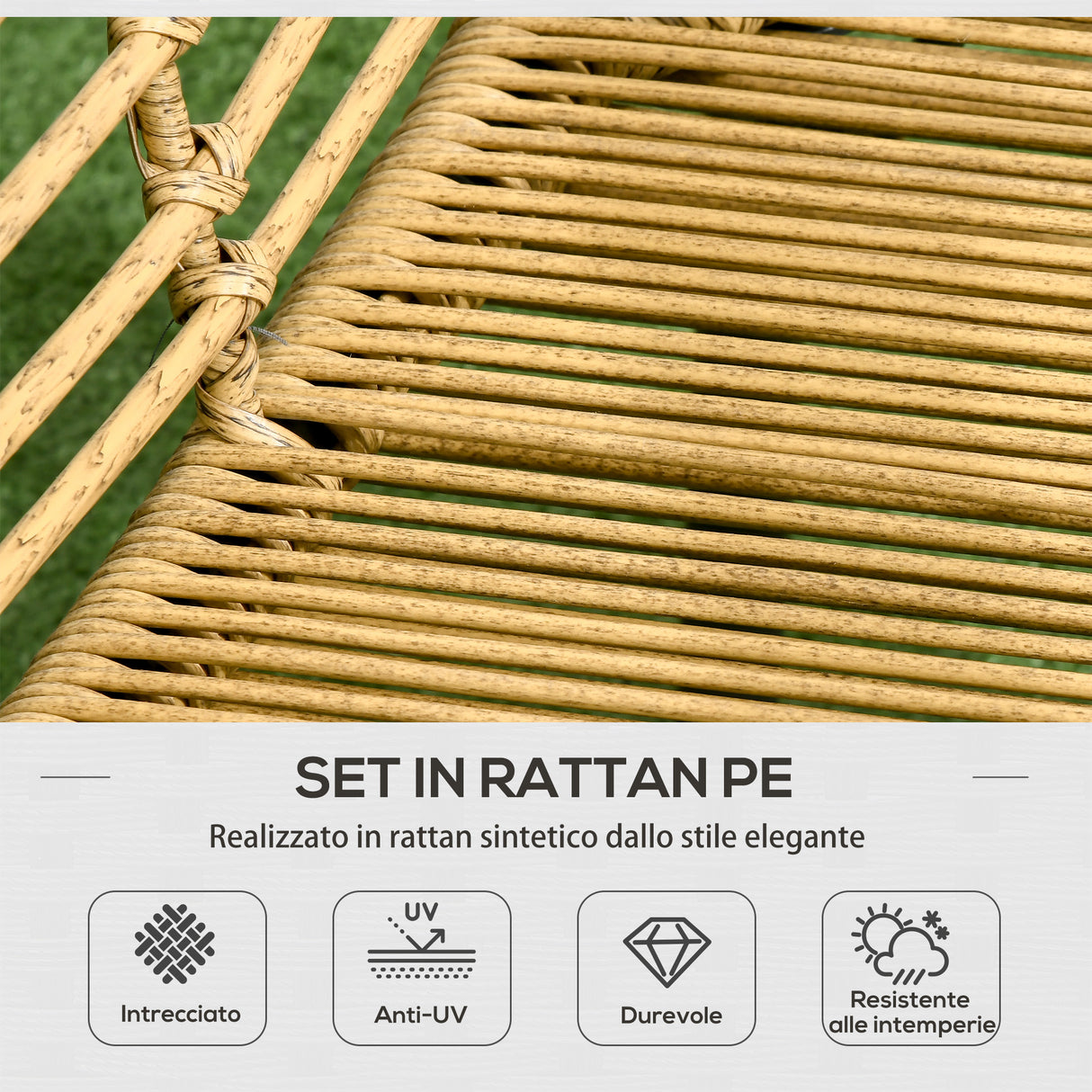easycomfort easycomfort set da giardino 4 pezzi in rattan pe e acciaio con 2 sedie divano 2 posti e tavolino marrone nero e grigio
