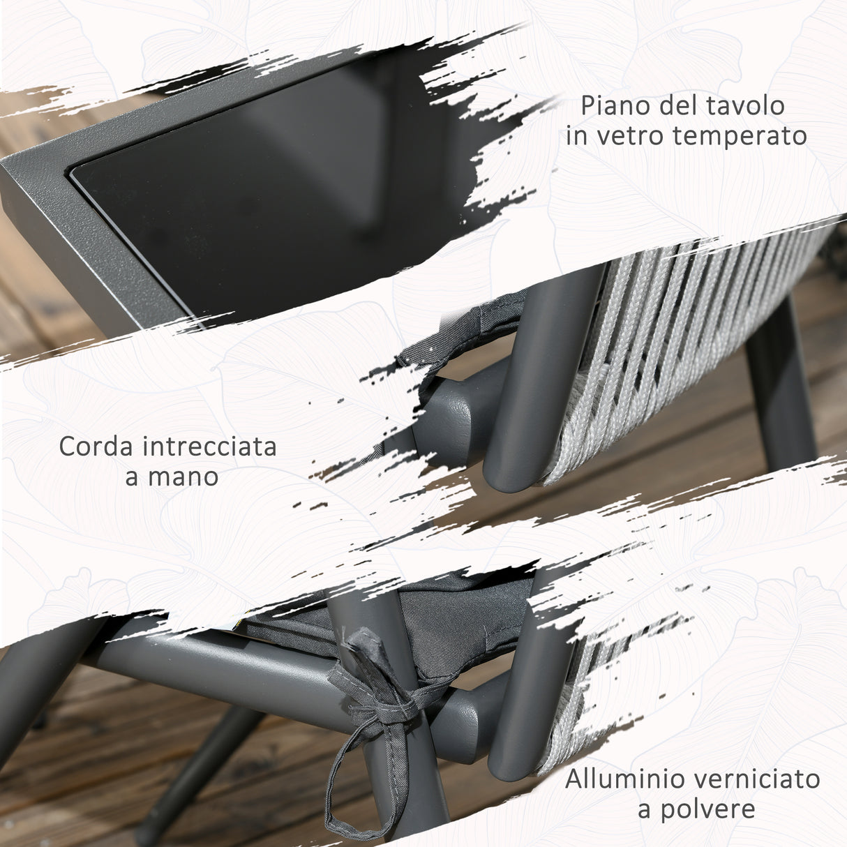 easycomfort easycomfort set da giardino con 4 sedie con cuscini e tavolo da pranzo quadrato in vetro grigio scuro