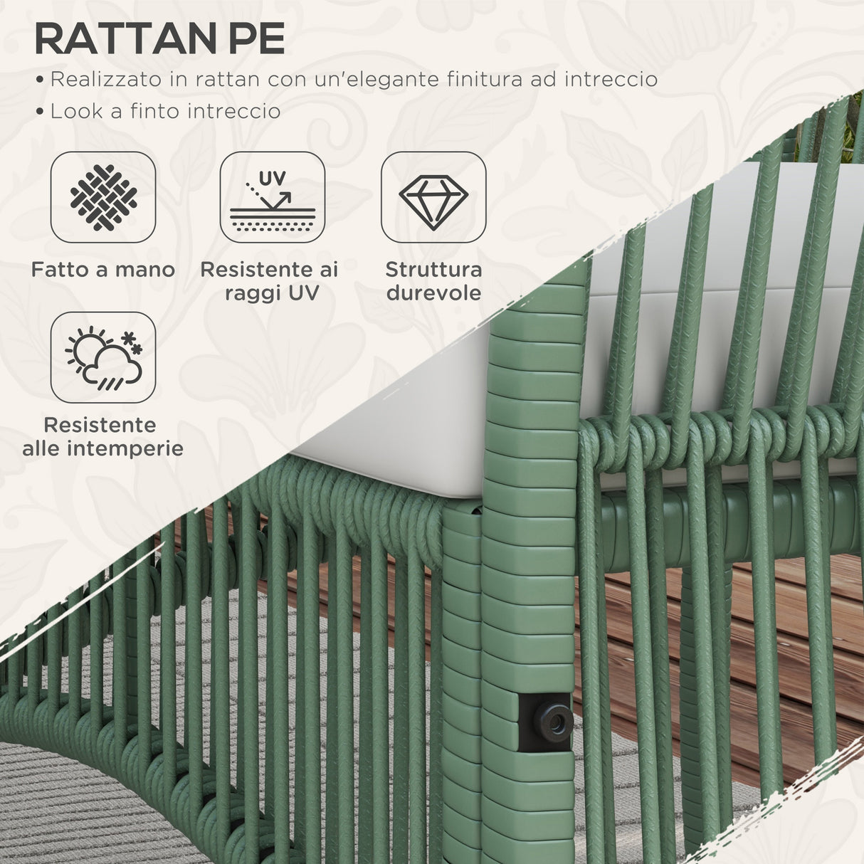 easycomfort easycomfort set da giardino in rattan da 4 pezzi con 2 poltroncine divano e tavolino da caffe verde