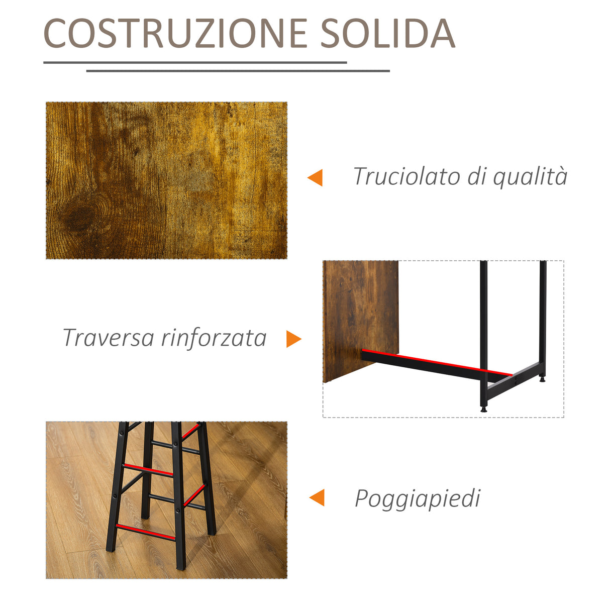 easycomfort easycomfort set da pranzo con bancone bar con 3 ripiani e 2 sgabelli alti con poggiapiedi stile industriale marrone