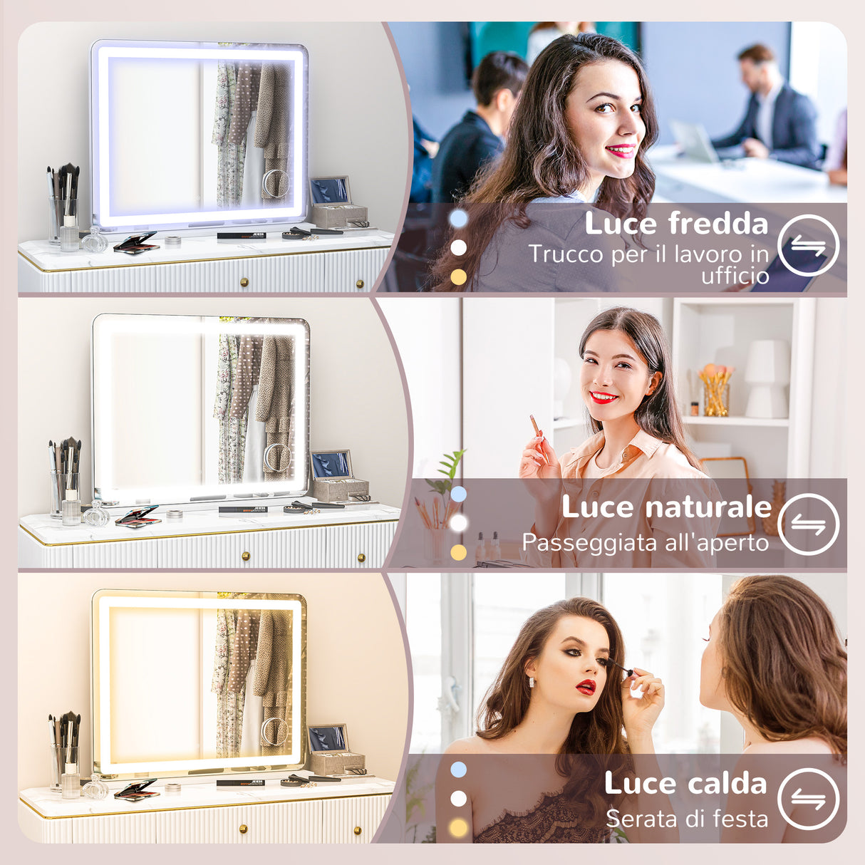 easycomfort easycomfort specchio per trucco con led regolabili ingranditore 10x presa usb e comandi touch 80x62x14cm