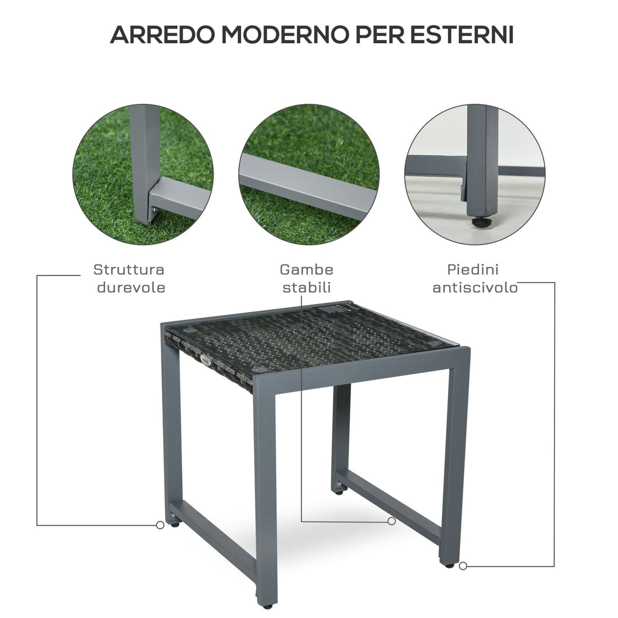 easycomfort easycomfort tavolino da caffe da giardino piano in vetro temperato in rattan alluminio 50 x 495 x 50 cm ean 8054111846066