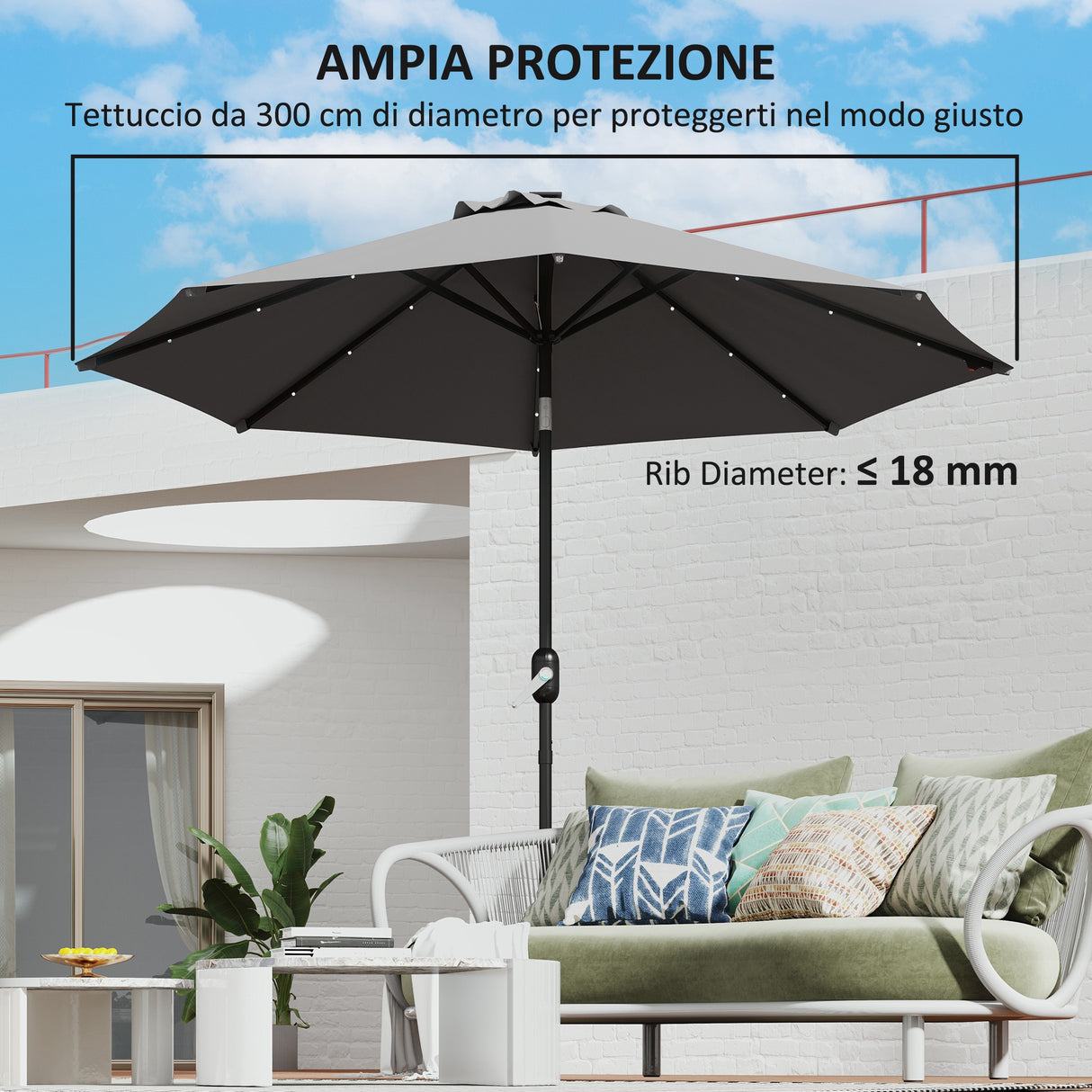easycomfort easycomfort telo di ricambio per ombrellone da 3 m a 8 stecche poliestere anti uv 50 grigio