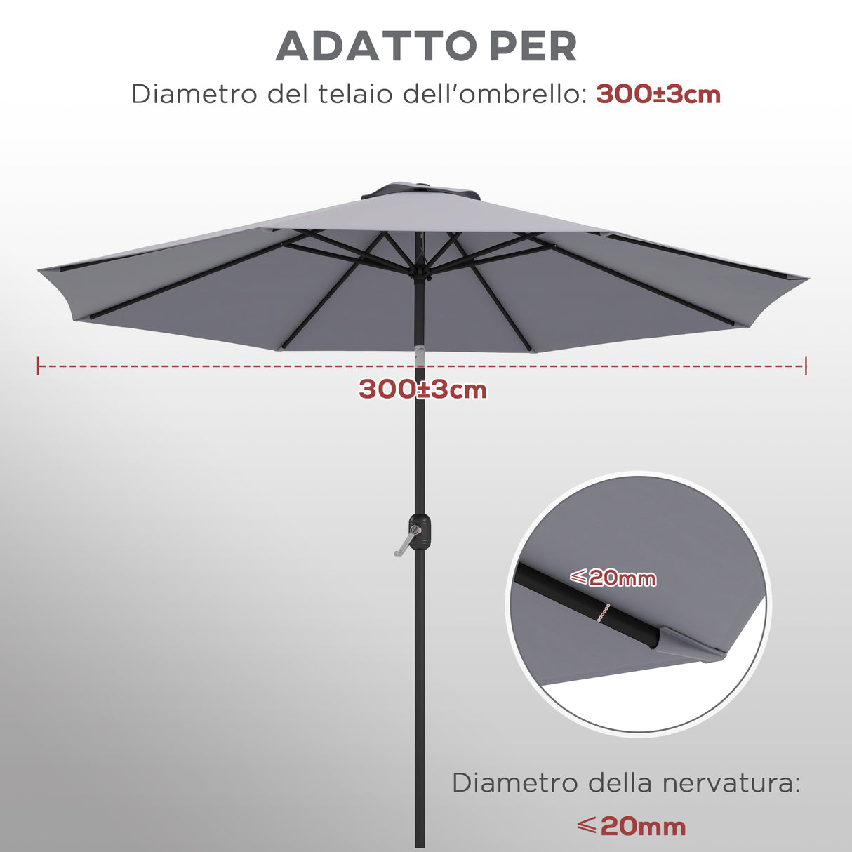 easycomfort easycomfort telo per ombrellone da 295 cm in poliestere grigio resistente allacqua con presa daria superiore