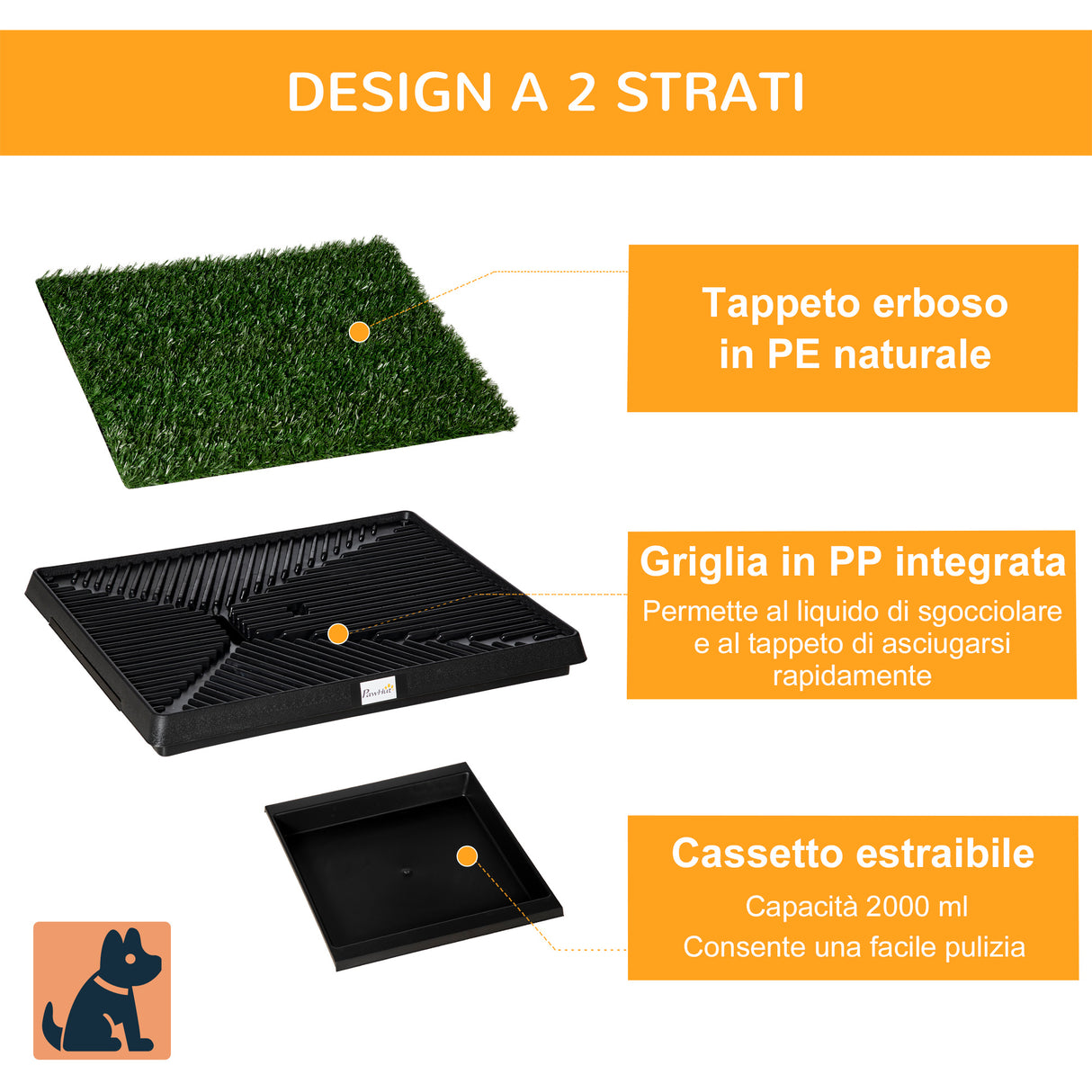 easycomfort easycomfort toilette per cani con prato sintetico e vassoio inferiore per interno ed esterno 51x63 cm