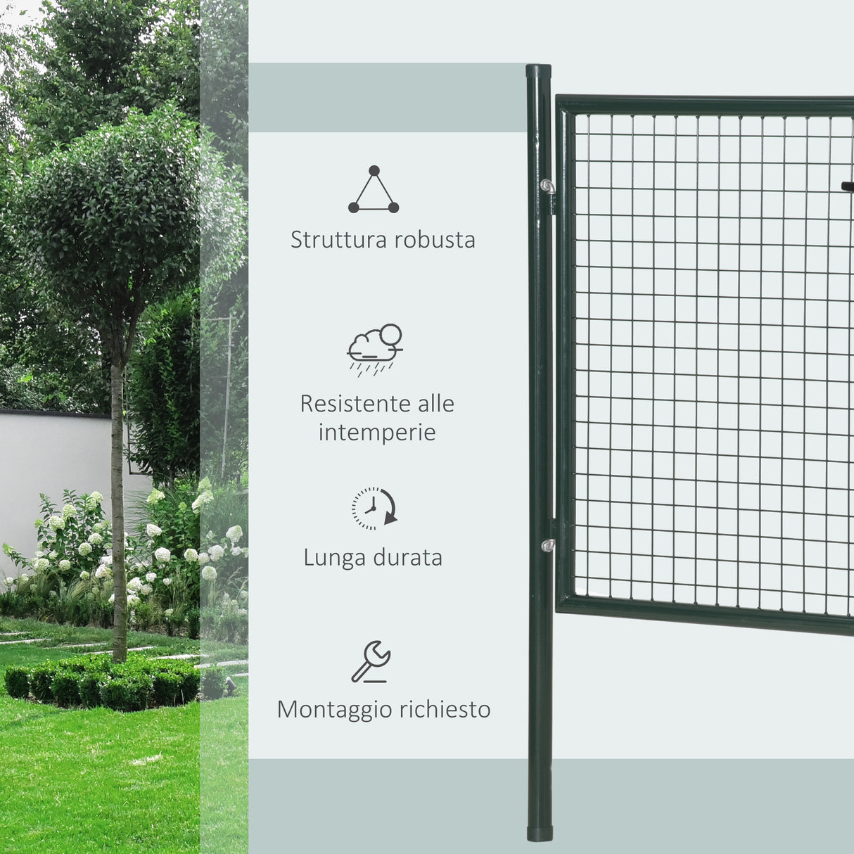 easycomfort easycomfort cancello da giardino in acciaio con serratura e 3 chiavi 97x150cm verde