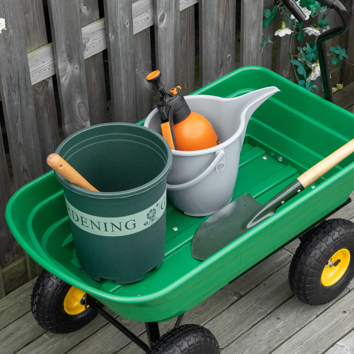 easycomfort easycomfort carrello da giardino 75l in acciaio e pp con vasca ribaltabile e maniglia 109x52x94 cm verde