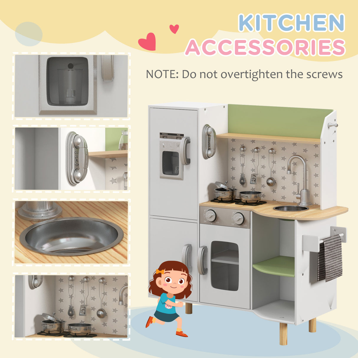 easycomfort easycomfort cucina giocattolo per bambini 3 6 anni con macchina del ghiaccio e utensili 84x34x89 cm bianco e verde