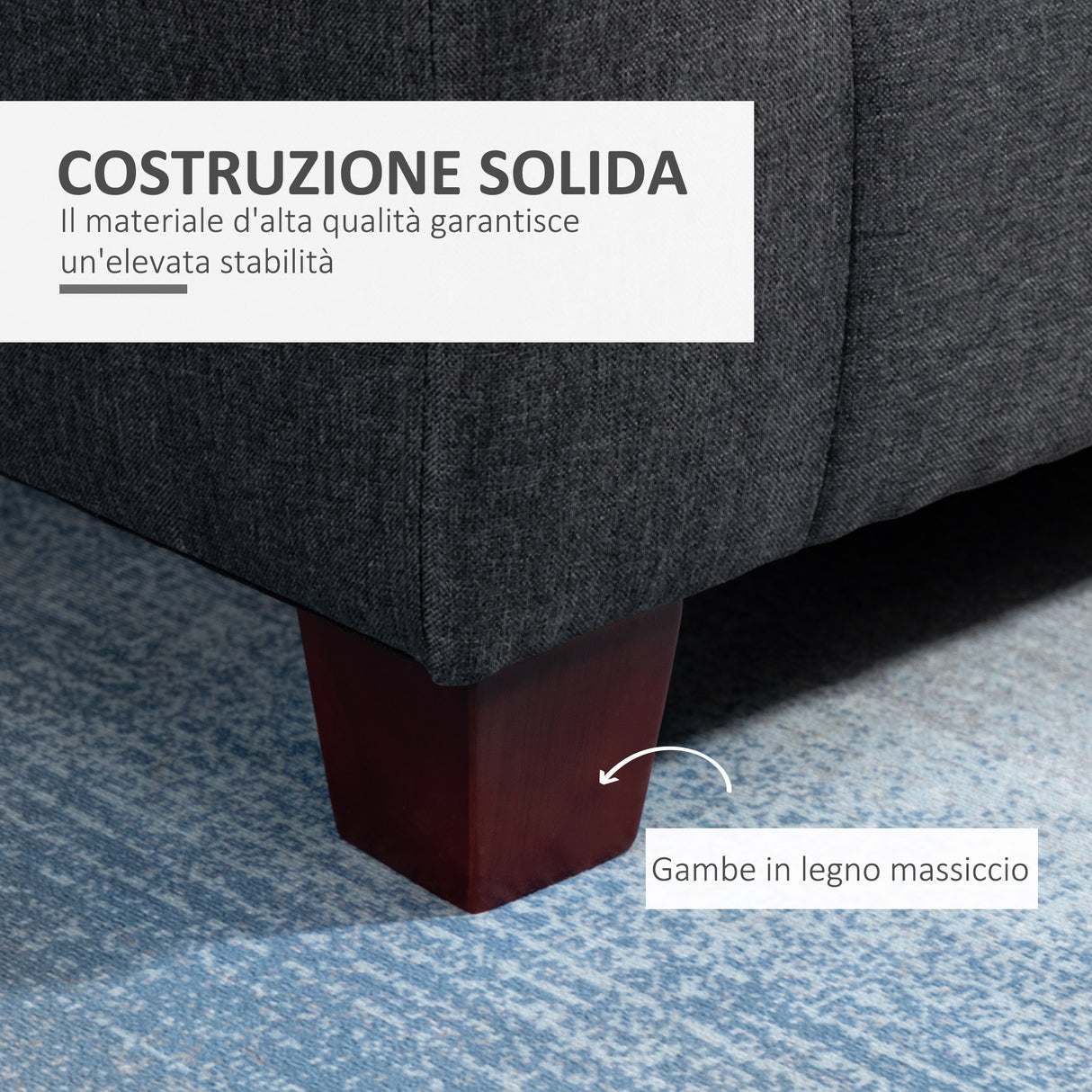 easycomfort easycomfort divano a 3 posti con poggiapiedi e cuscini in tessuto di lino grigio scuro 195 x 81 x 86cm ean 8055776915630